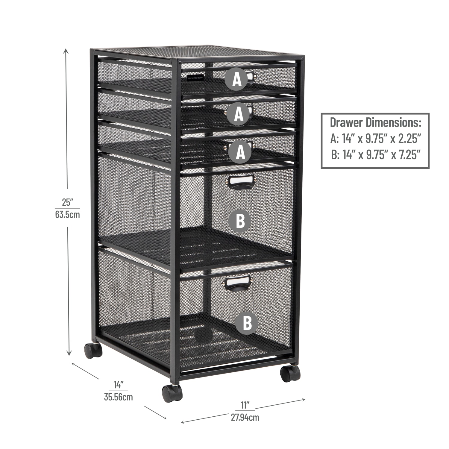 Mind Reader Multipurpose Rolling Storage Cart with Drawers, Office Organizer, Utility Cart, 25inH  x 14inW x 11inD, Black - Image 4