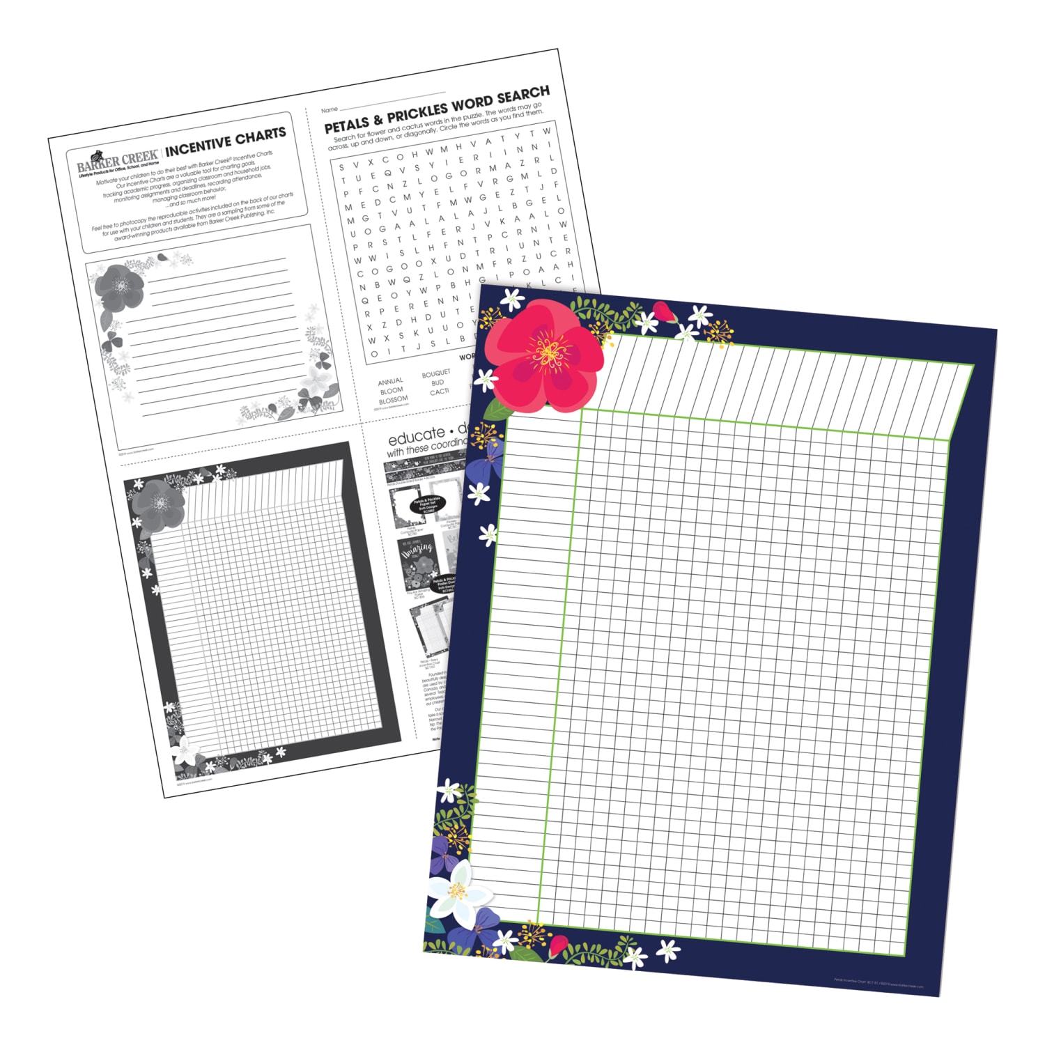 Barker Creek Incentive Charts, 22in x 17in, Petals & Prickles, Set Of 4 Charts - Image 3