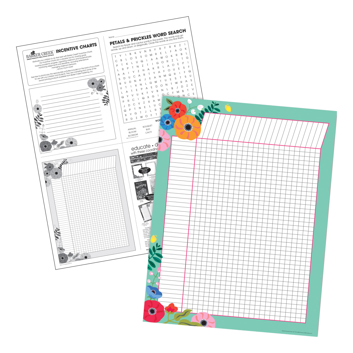 Barker Creek Incentive Charts, 22in x 17in, Petals & Prickles, Set Of 4 Charts - Image 4