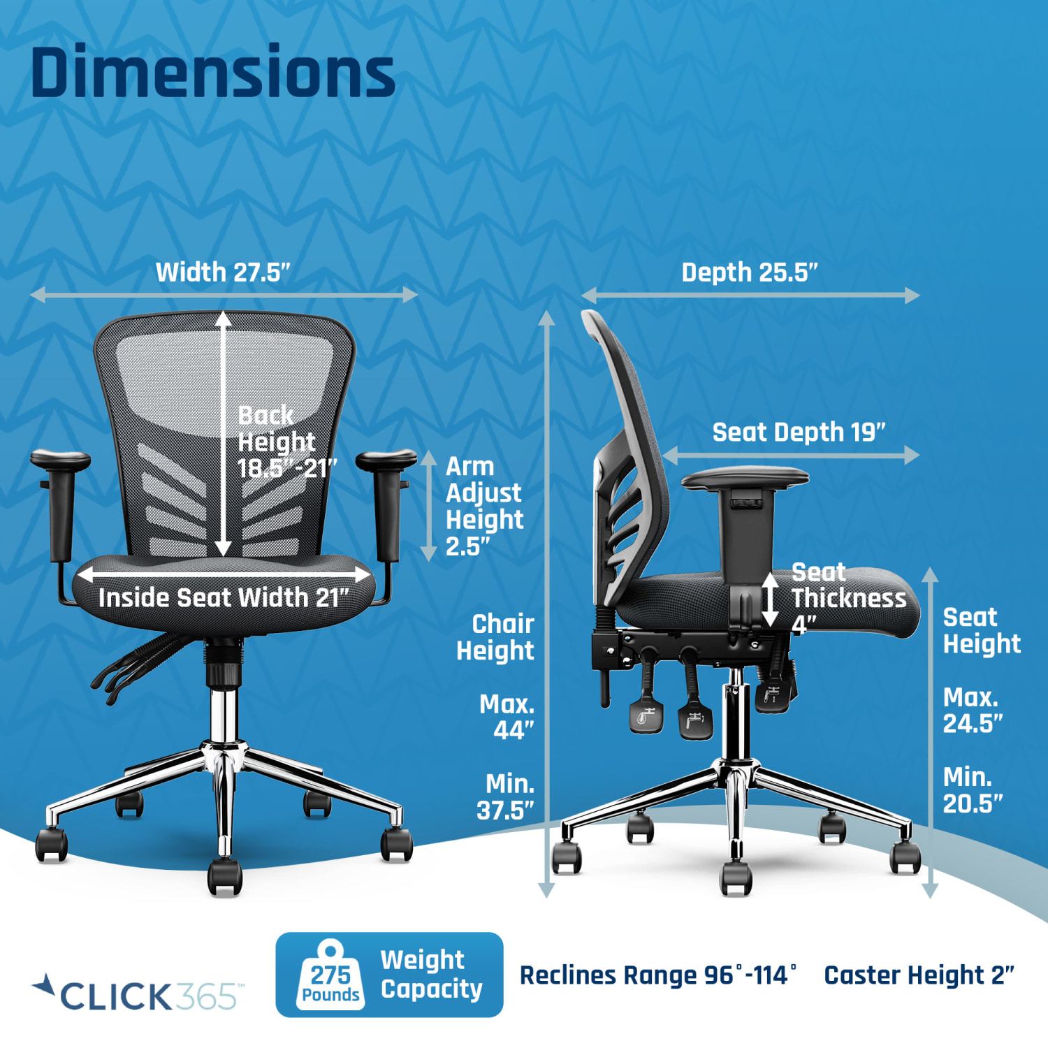 Click365 Flow Ergonomic Mesh Mid-Back Office Task Chair, Gray - Image 4