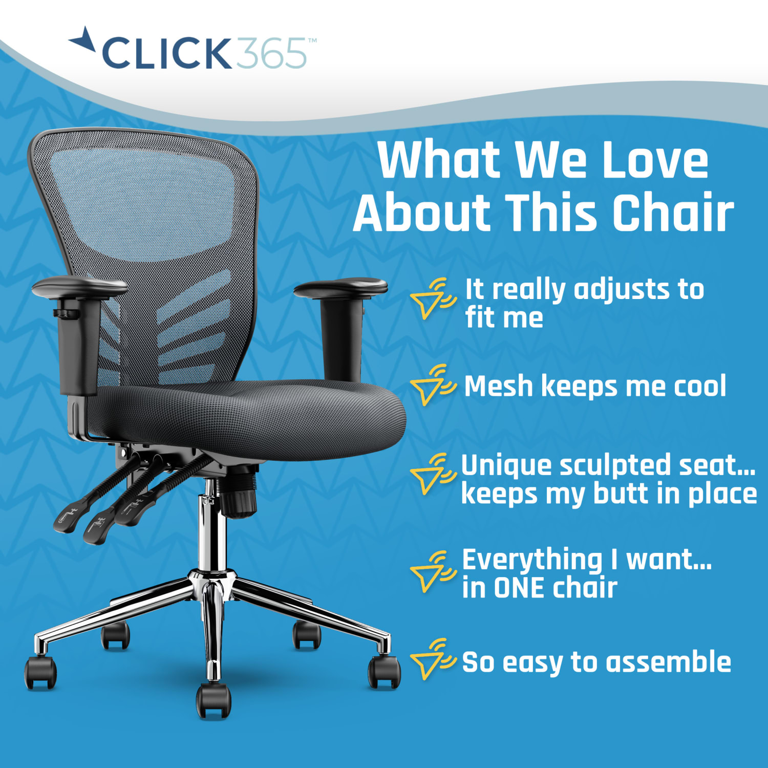 Click365 Flow Ergonomic Mesh Mid-Back Office Task Chair, Gray - Image 6