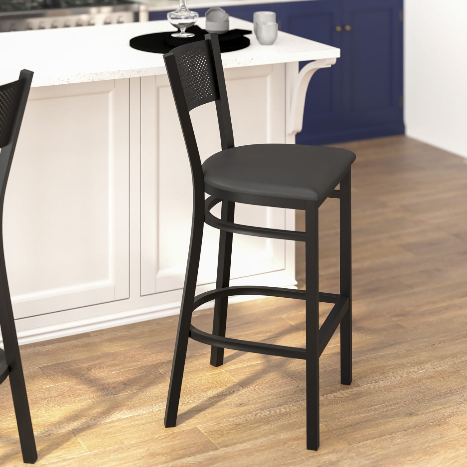 Flash Furniture MetalVinyl Restaurant Barstool With Grid Back Black PopularChairscom