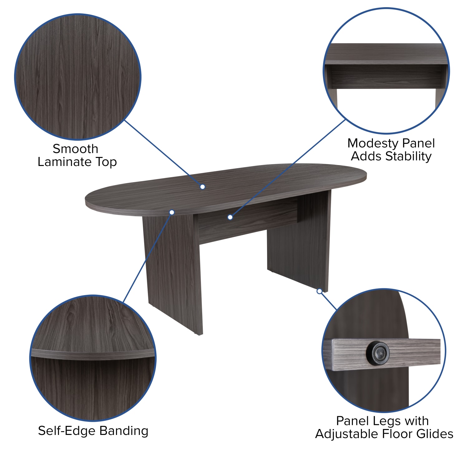 Flash Furniture Classic Oval Conference Table, 29-1/2inH x 35inW x 72inD, Rustic Gray - Image 6