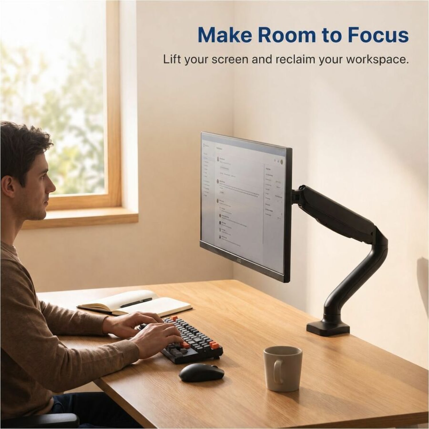 Uncaged Ergonomics Single Computer Monitor Arm With USB Ports| Universal VESA Mount Ergonomic Screen Holder Riser - Image 3