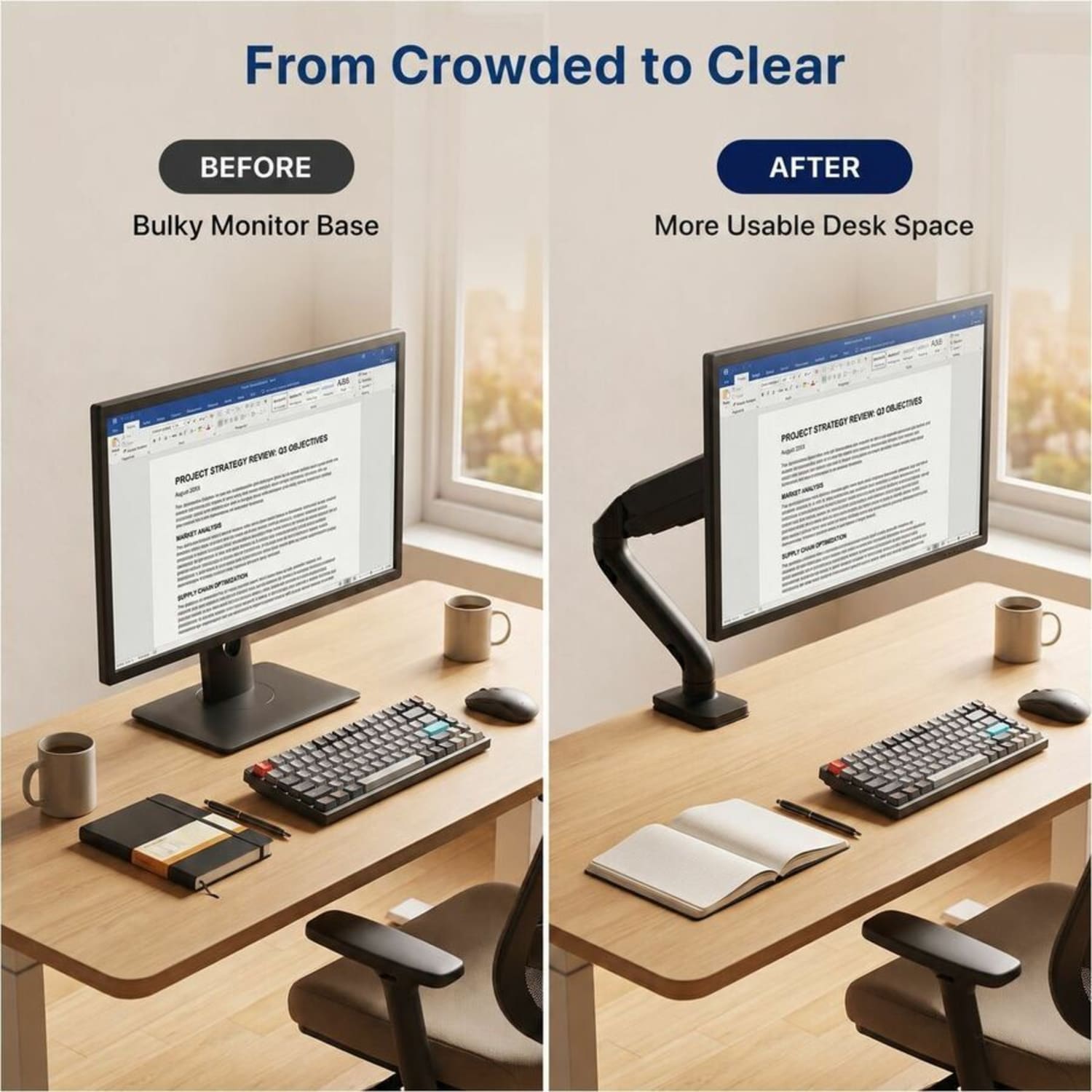 Uncaged Ergonomics Single Computer Monitor Arm With USB Ports| Universal VESA Mount Ergonomic Screen Holder Riser - Image 4