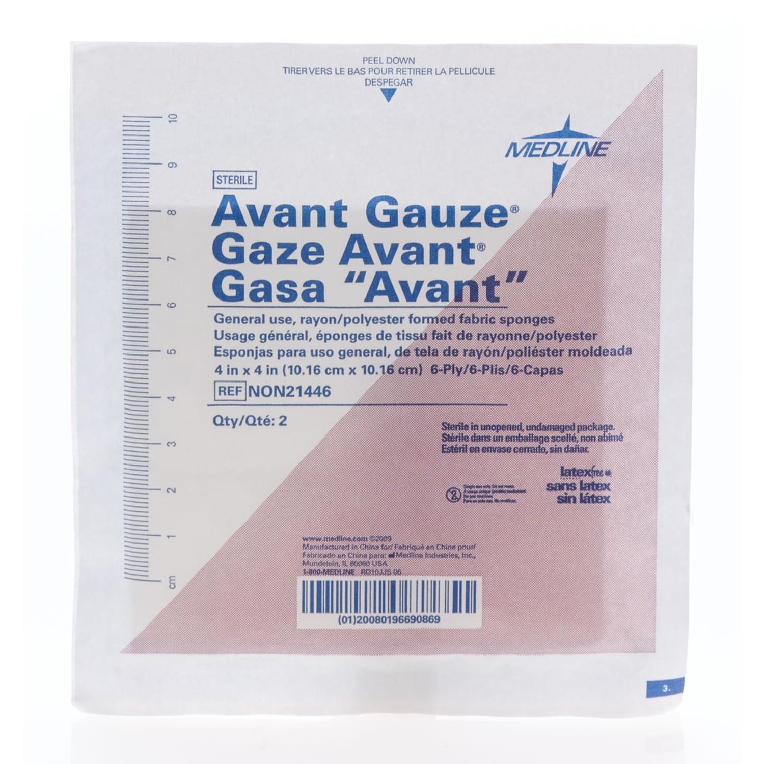 Medline Avant Gauze Nonwoven Sterile Sponges, 4in x 4in, White, Case Of 600