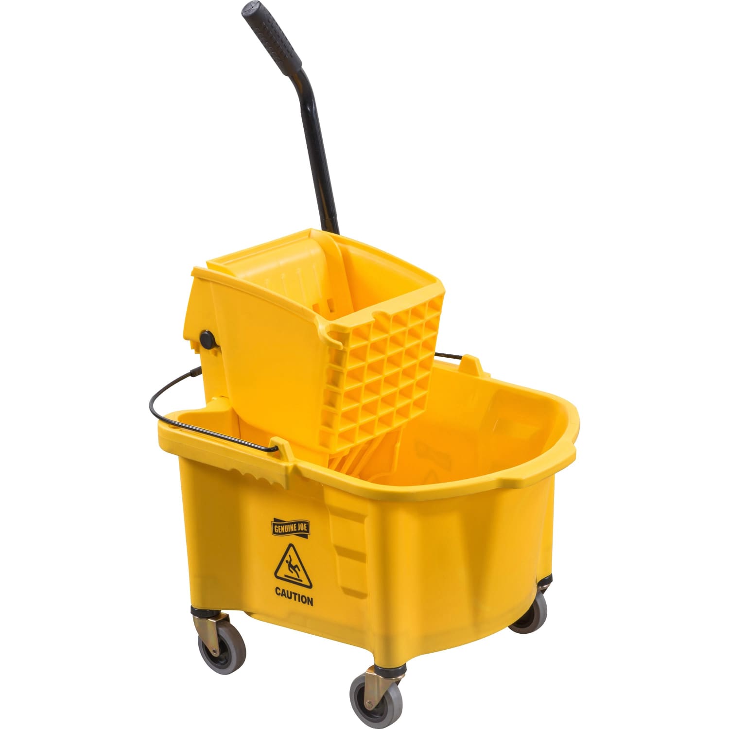 Genuine Joe Splash Guard 26-Quart Mop Bucket/Wringer Combination, Yellow/Black - Image 3