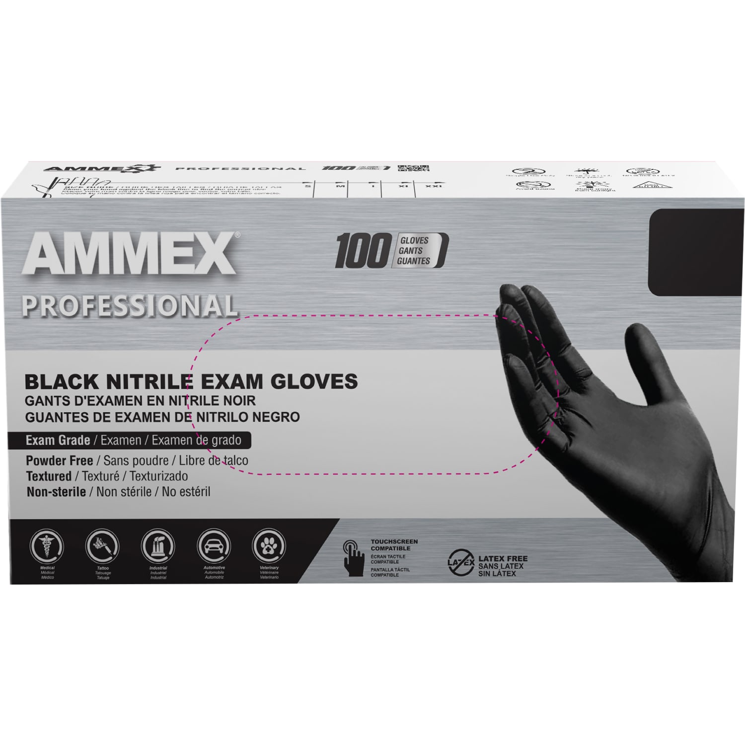 AMMEX Professional Black Nitrile Powder Free Exam SM Gloves