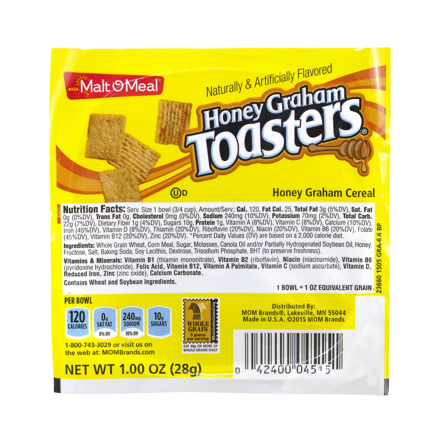 Malt-O-Meal Honey Graham Toasters Cereal Bowls, 1 Oz, Pack Of 96 Boxes - Image 3