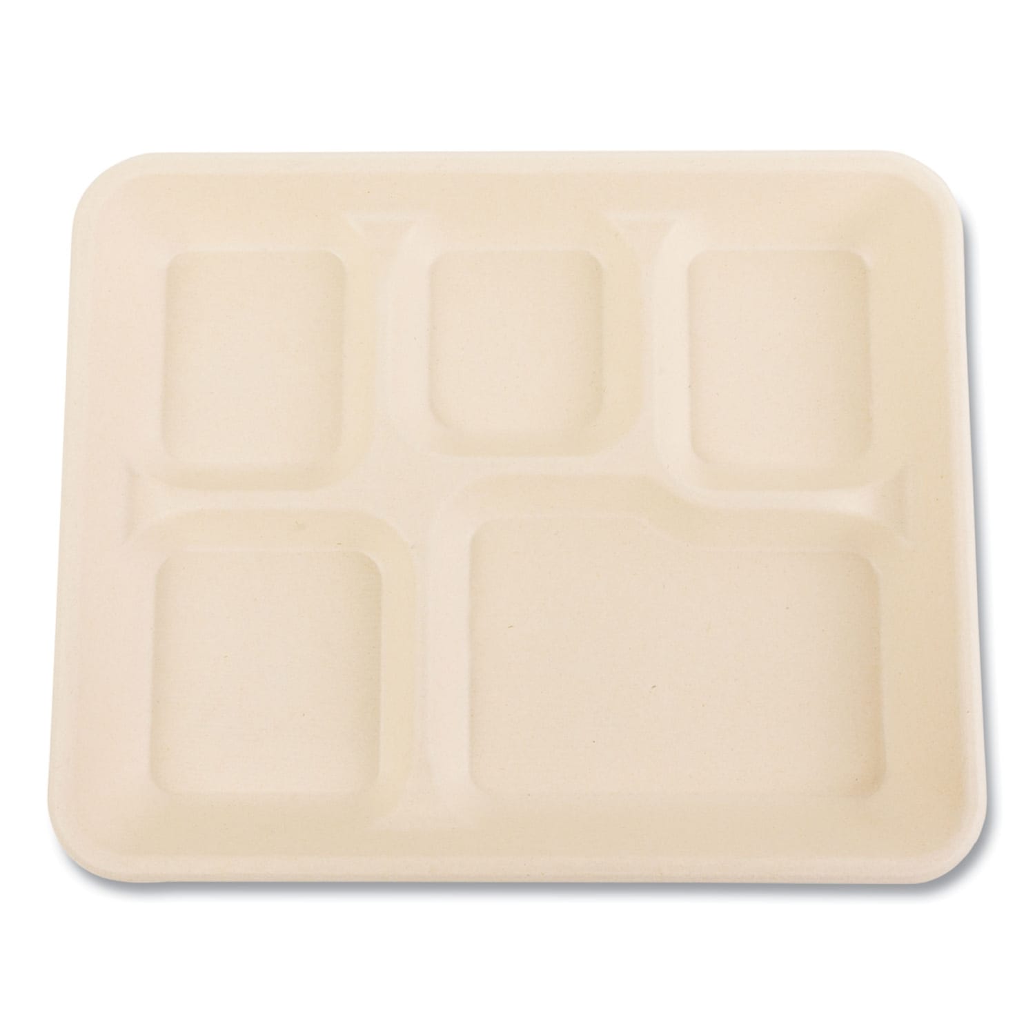 Boardwalk Bagasse Food Trays, 5-Compartment, 10-1/4inH x 8-5/16inW x 1inD, Tan, Carton Of 500 Trays