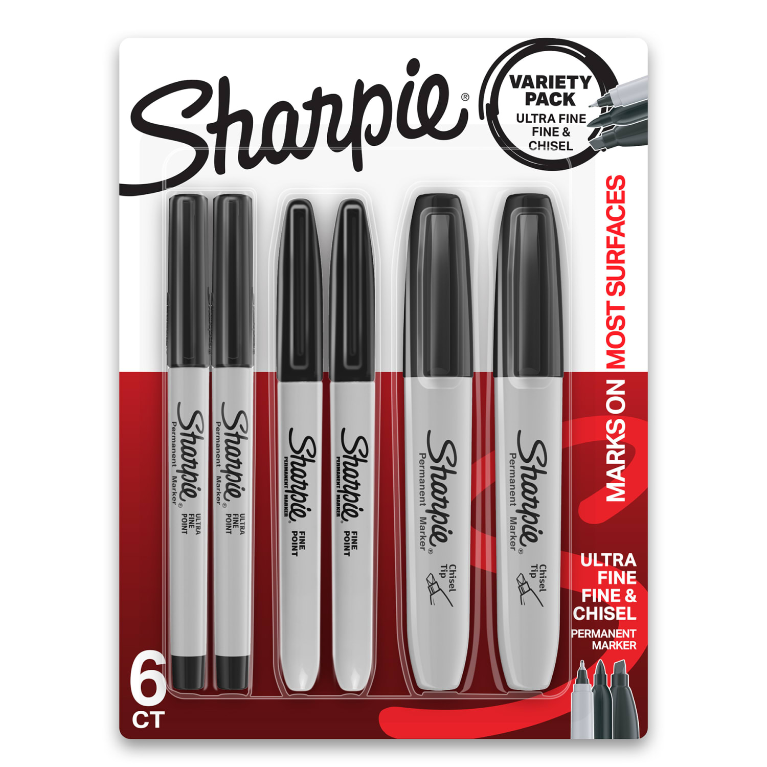 Sharpie Permanent Markers Variety Pack, Fine/Ultra-Fine/Chisel Point, Black, Pack Of 6 Markers, Set Of 2 Packs - Image 3