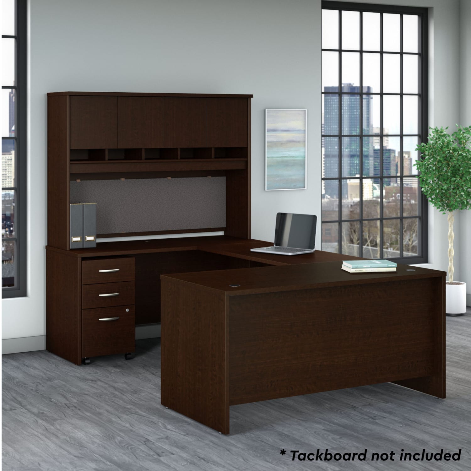 Bush Business Furniture 60inW U-Shaped Corner Desk With Hutch And Mobile File Cabinet, Mocha Cherry, Standard Delivery - Image 4