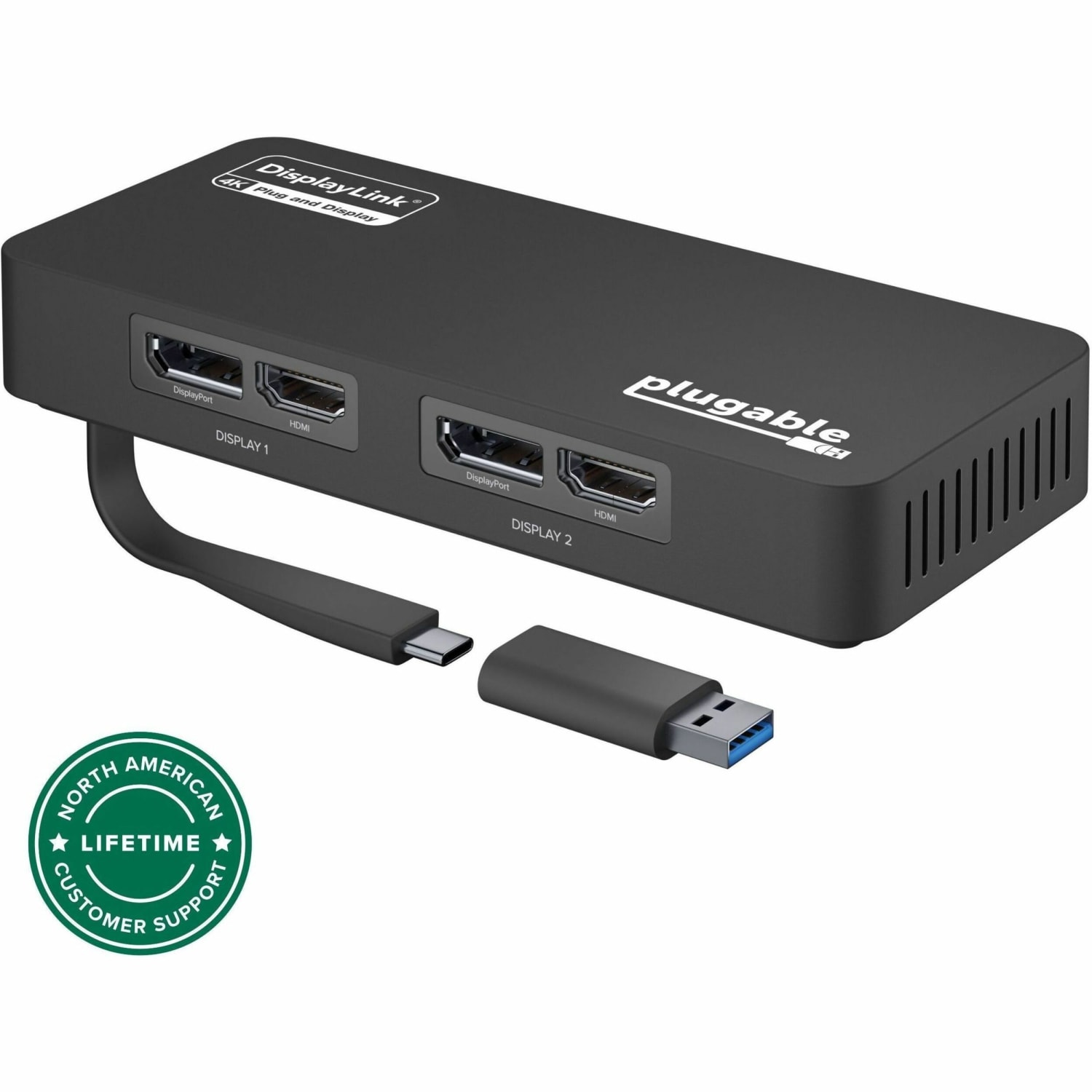 Plugable USBC-6950U - Adapter - USB Type A, 24 pin USB-C male to HDMI, DisplayPort female - 4K support