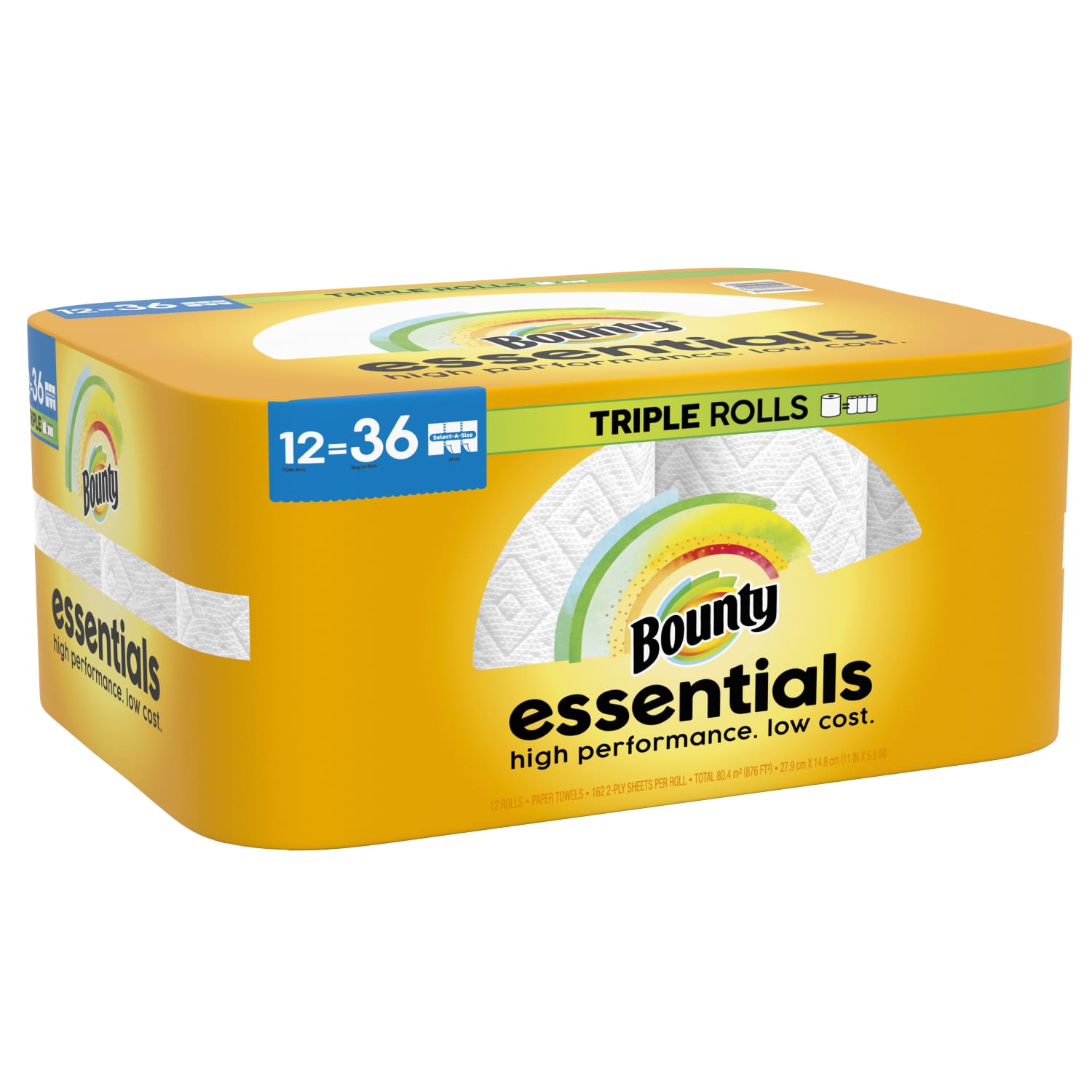 Bounty Paper Towels Essentials 2-Ply Select-A-Size Triple Rolls, 12 Rolls Total/162 Sheets Per Roll, White - Image 4
