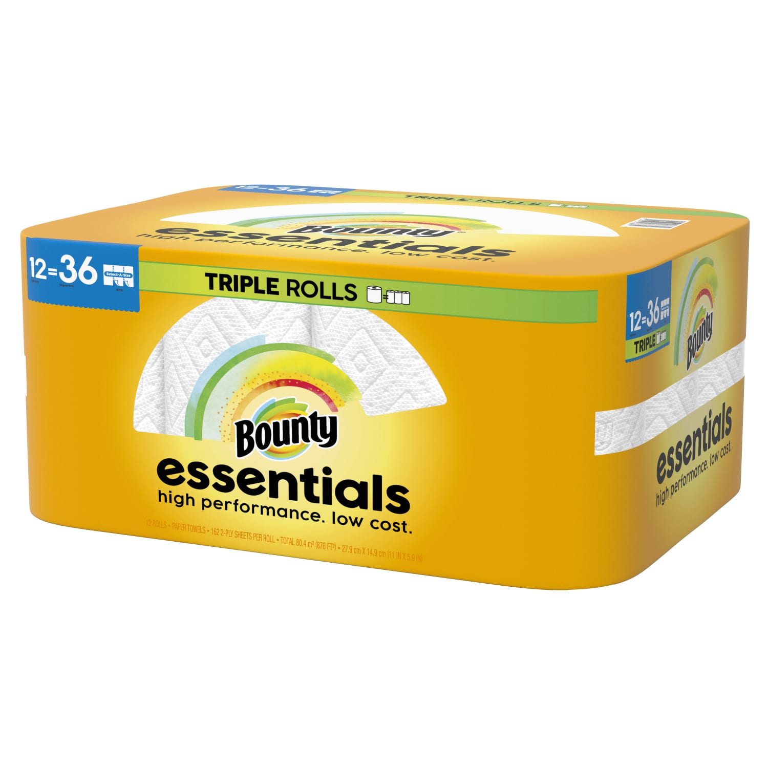 Bounty Paper Towels Essentials 2-Ply Select-A-Size Triple Rolls, 12 Rolls Total/162 Sheets Per Roll, White - Image 6