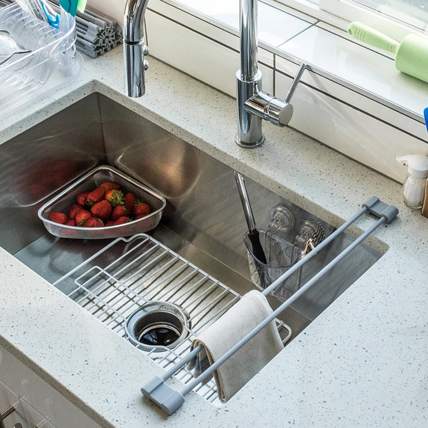 Better Houseware Stainless-Steel Mesh Corner Sink Strainer, 3-1/4inH x 7-1/2inW x 9-3/4inD, Silver - Image 3