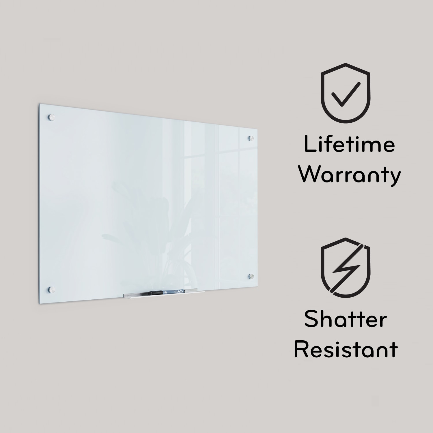 U Brands Glass Non-Magnetic Dry-Erase Board, 72in X 36in, White Frosted Surface, Frameless, Actual Size 70in X 35in (123U00-01) - Image 6