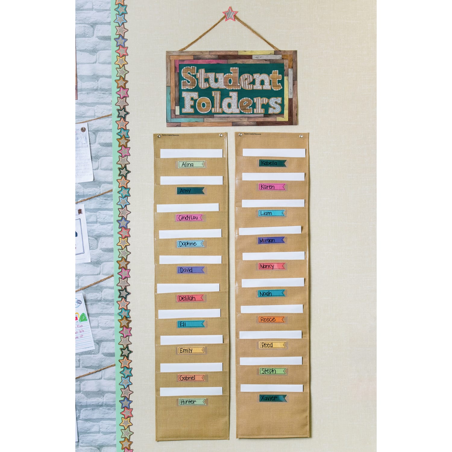 Teacher Created Resources File Storage Pocket Chart With 10 Pockets, 14in x 58in, Burlap - Image 4