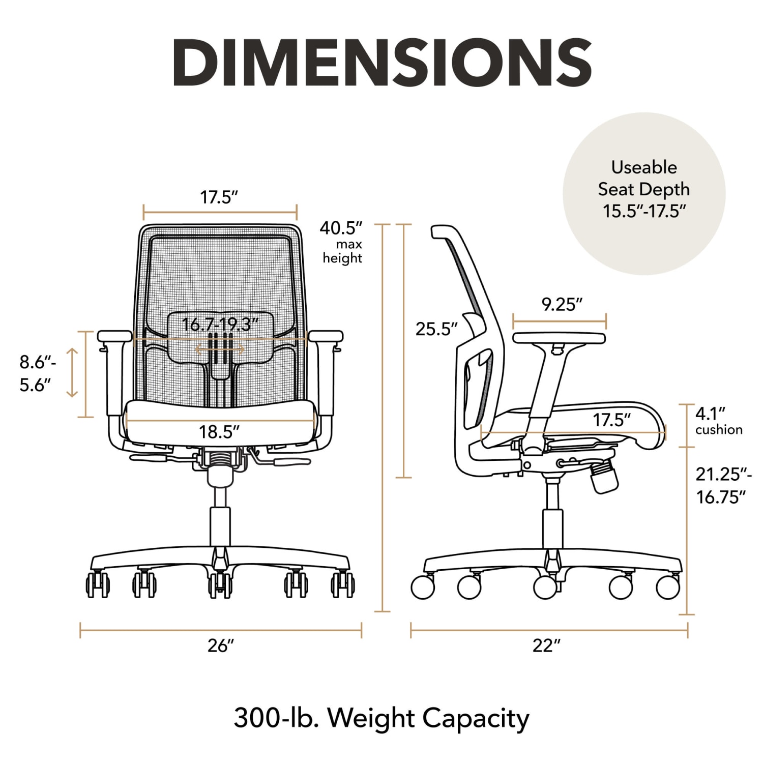 HON Ignition 2.0 Ergonomic Mesh/Fabric Mid-Back Task Chair, Basalt/Designer White - Image 3