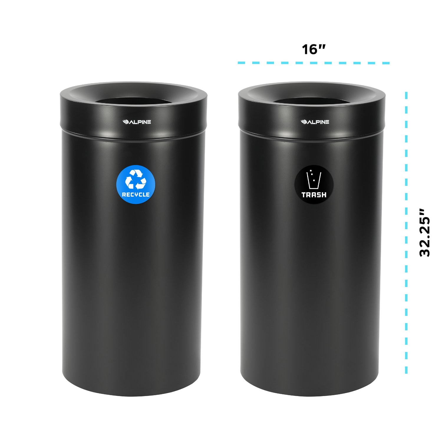 Alpine Industries Stainless Steel Recycling And Trash Cans, 27 Gallon, Black, Set Of 2 Cans - Image 4