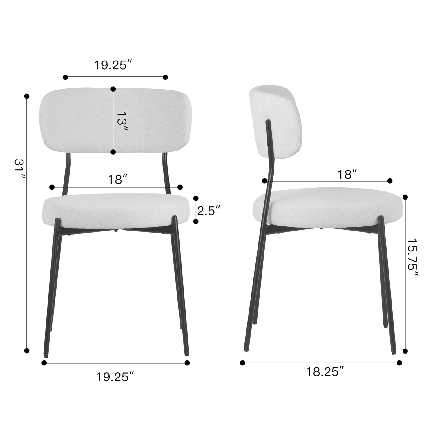 Glamour Home Aya Chenille Fabric Dining Accent Chairs, White, Set Of 2 Chairs - Image 7