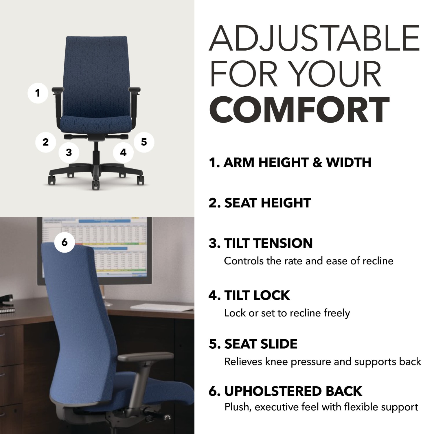 HON Ignition 20 Ergonomic Fabric Upholstered Mid Back Task Chair NavyBlack PopularChairscom