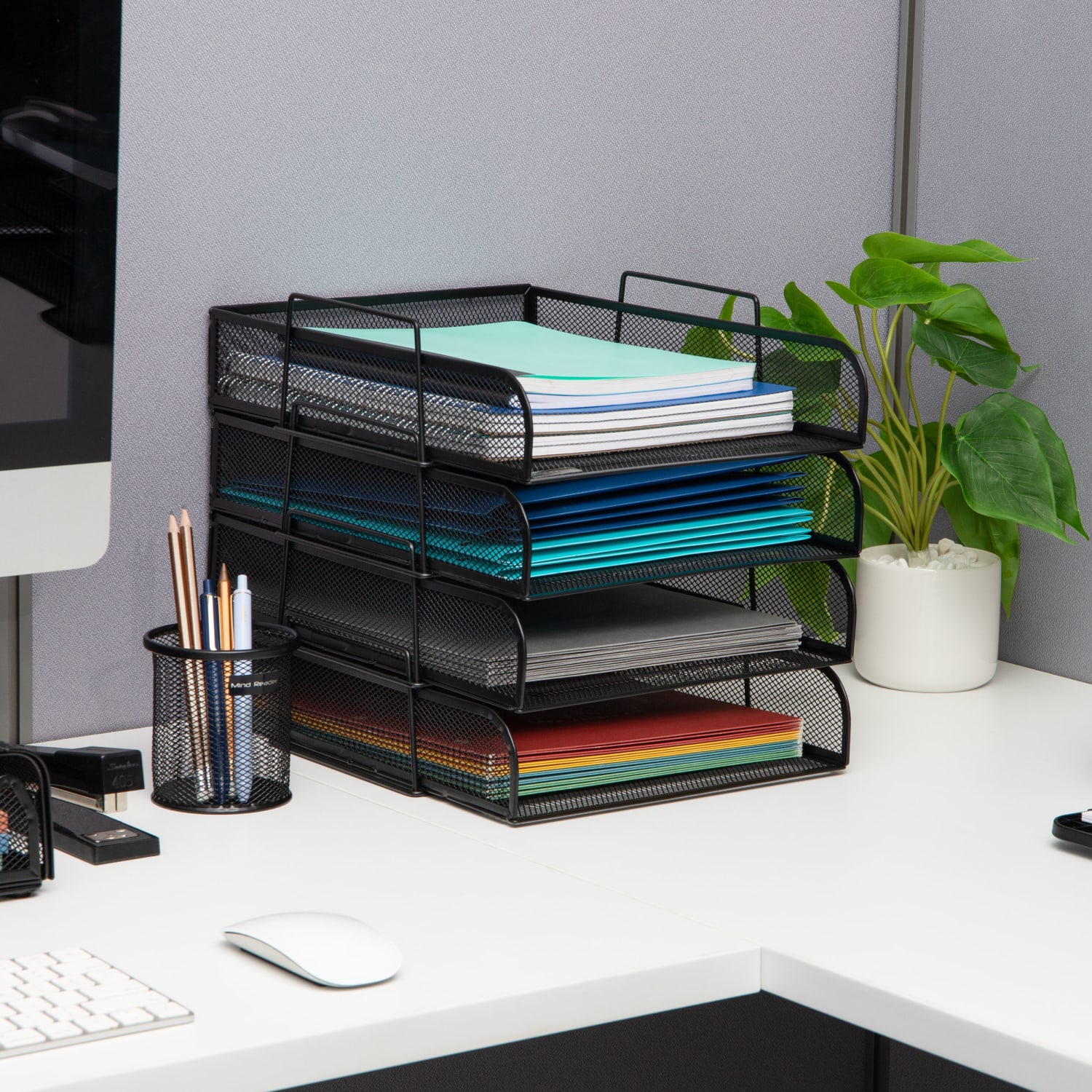 Mind Reader Metal Stackable Paper Tray Desktop Organizer, 11-1/4inH x 13-1/2inW x 10-1/2inD, Black - Image 3