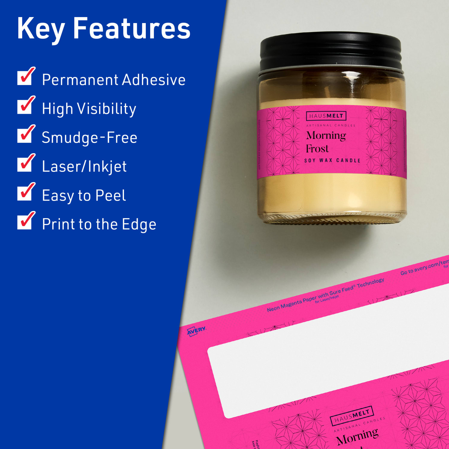 Avery Print-To-The-Edge Labels With Sure Feed Technology, 94225-NMP20, Rectangle, 1in x 7in, Matte Neon Magenta, Pack of 160 - Image 3