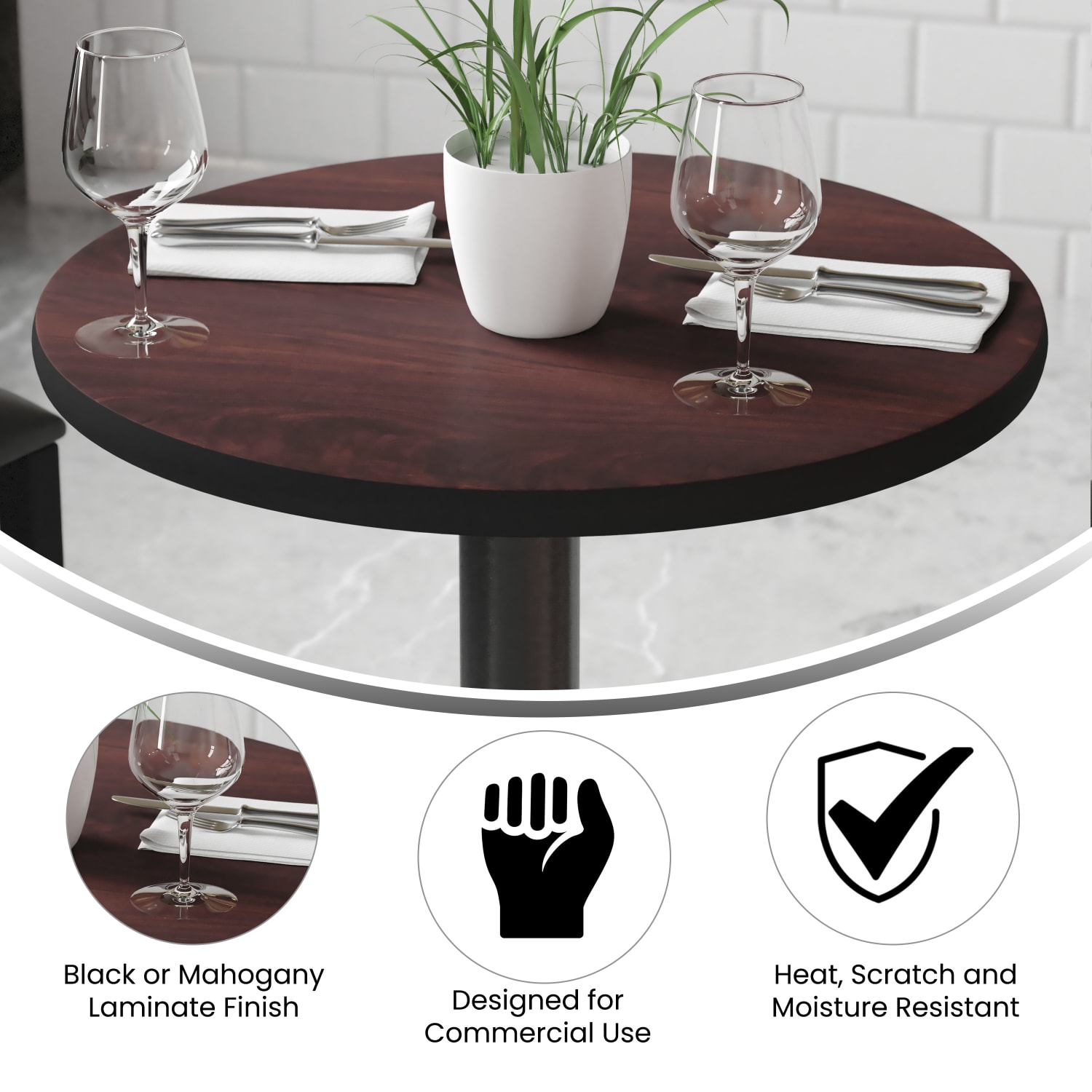 Flash Furniture Reversible Laminate Round Table Top, 24in, Mahogany/Black - Image 4