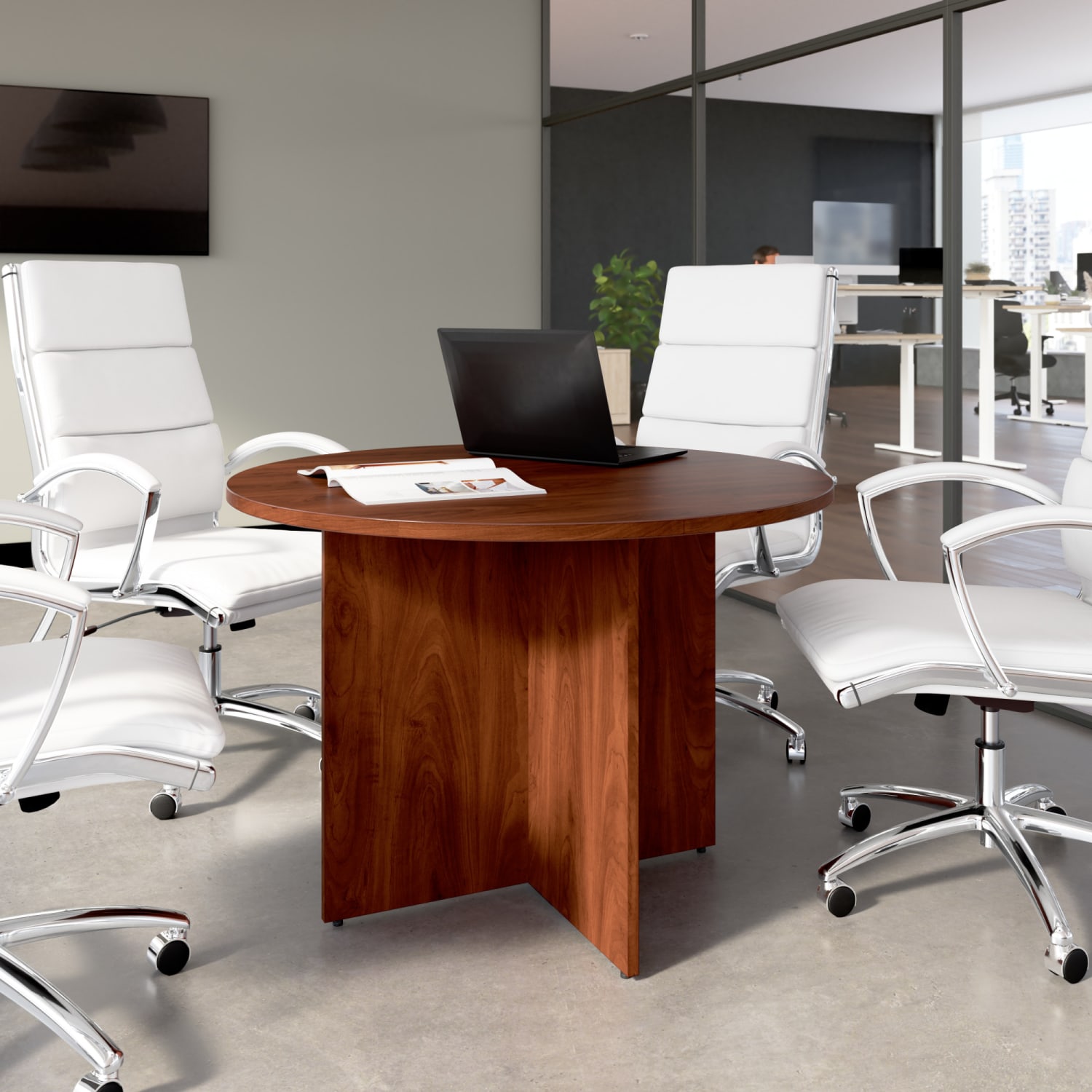 Bush Business Furniture 42-inch Round Conference Table with Wood Base, Hansen Cherry, Standard Delivery - Image 3