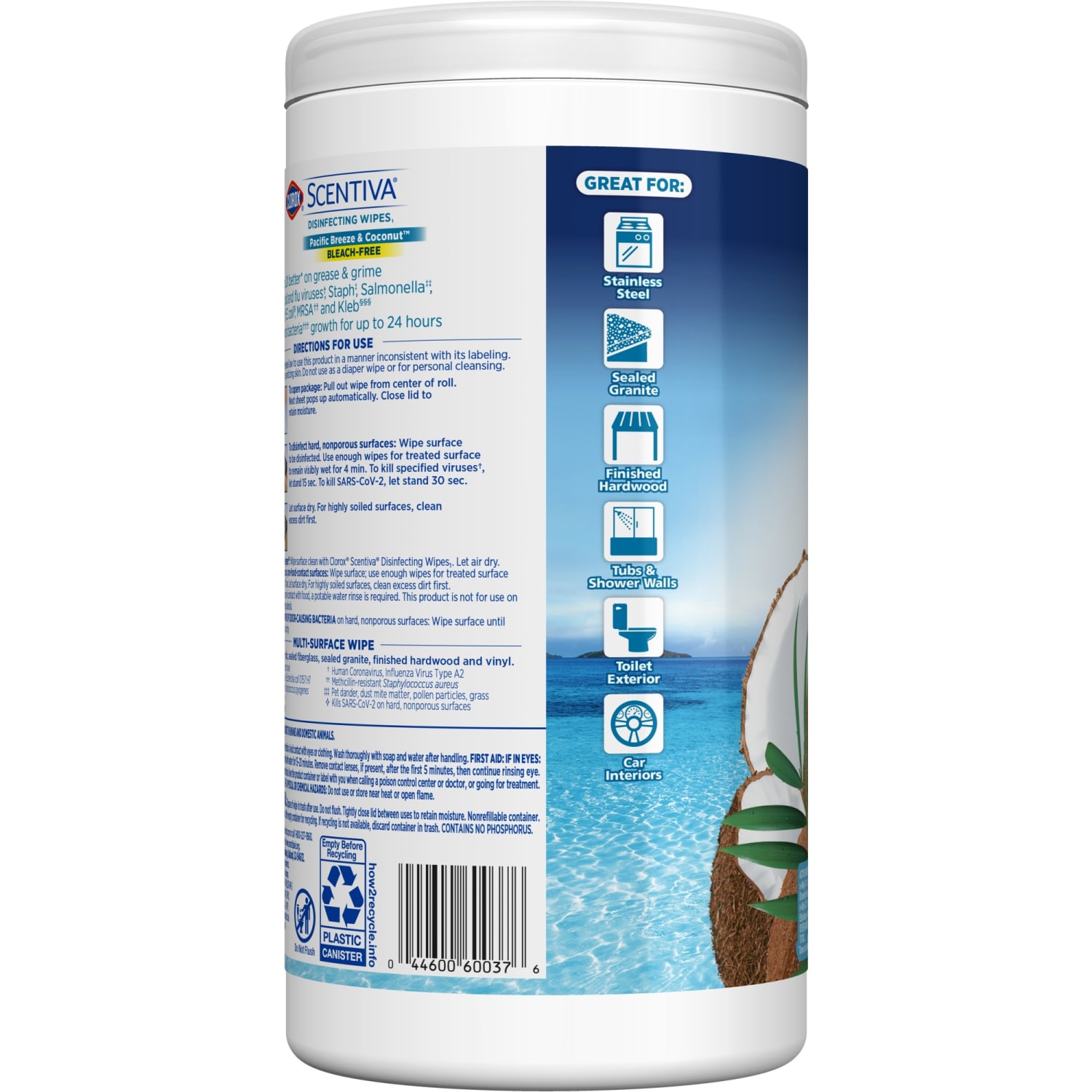 Clorox Scentiva Bleach-Free Cleaning Wipes, Pacific Breeze & Coconut Scent, 7in x 7-1/4in, Canister Of 75 Wipes - Image 4