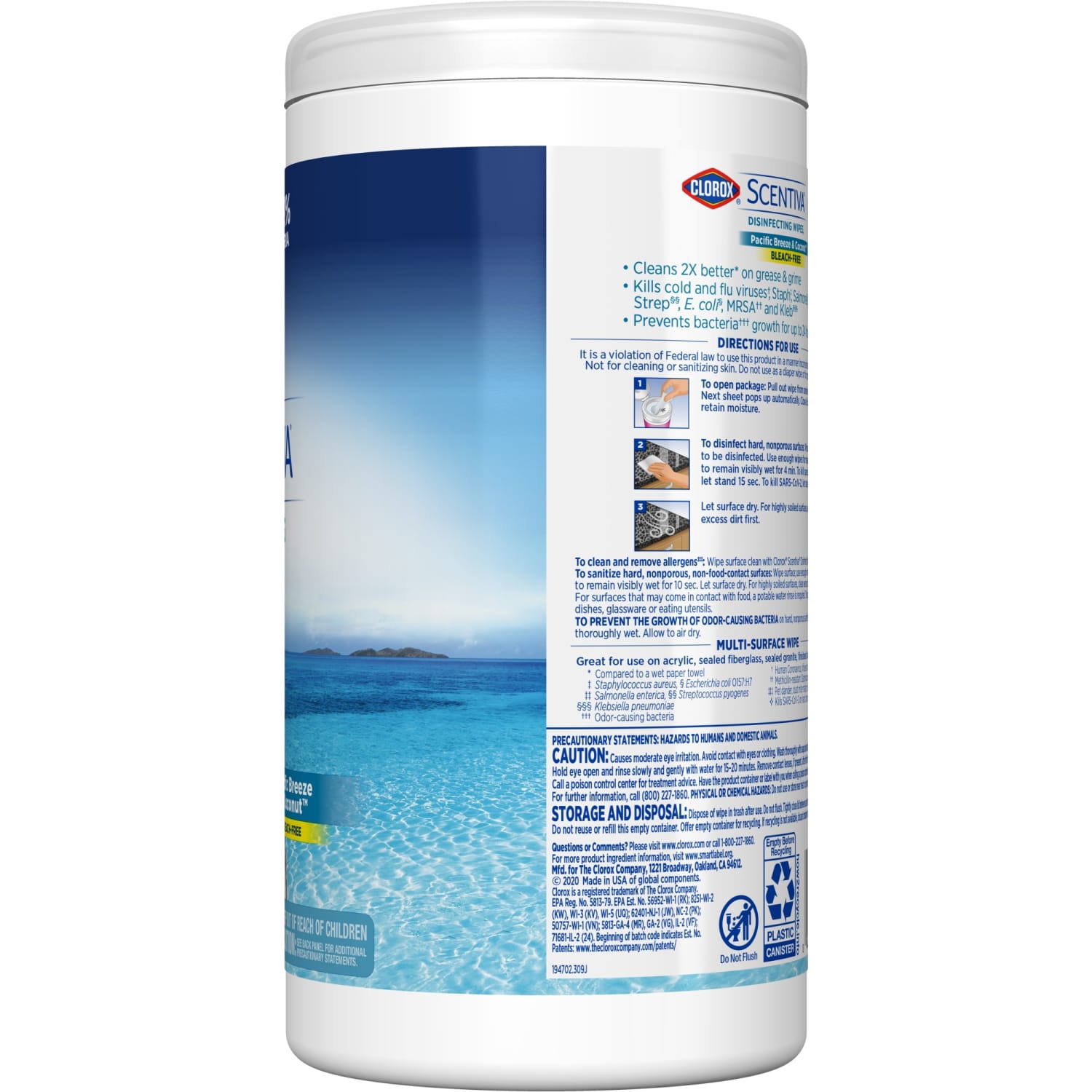 Clorox Scentiva Bleach-Free Cleaning Wipes, Pacific Breeze & Coconut Scent, 7in x 7-1/4in, Canister Of 75 Wipes - Image 5