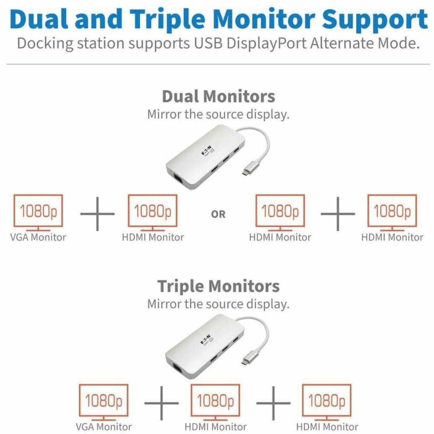 Tripp Lite USB C Docking Station w/ USB-A Hub, 2x HDMI, VGA, PD Charging 1080p @ 60 Hz, Silver USB Type C, US - U442DOCK12S - Image 4