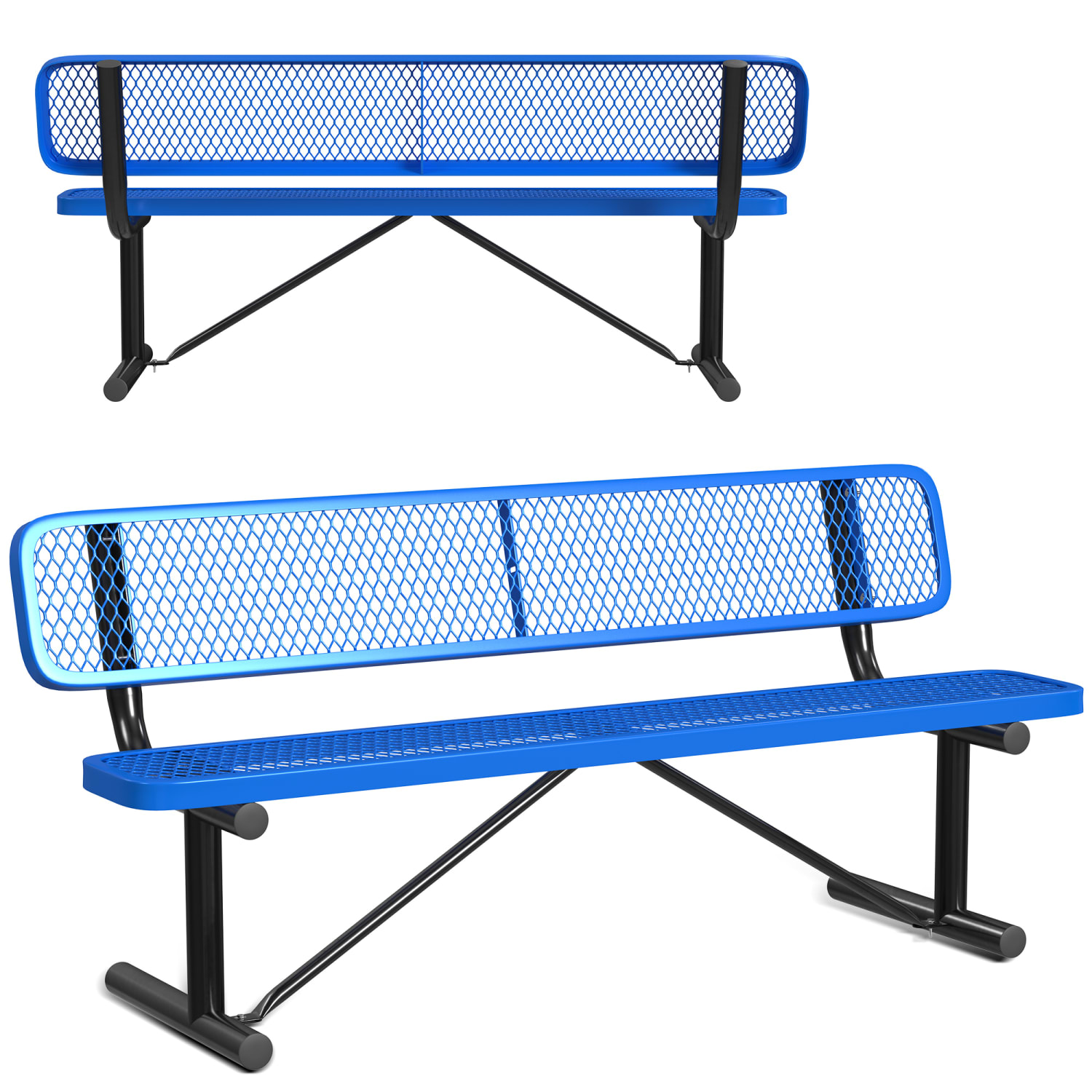 Leisure Craft Outdoor Bench With Back, 32-5/8inH x 72inW x 23-3/4inD, Black/Blue