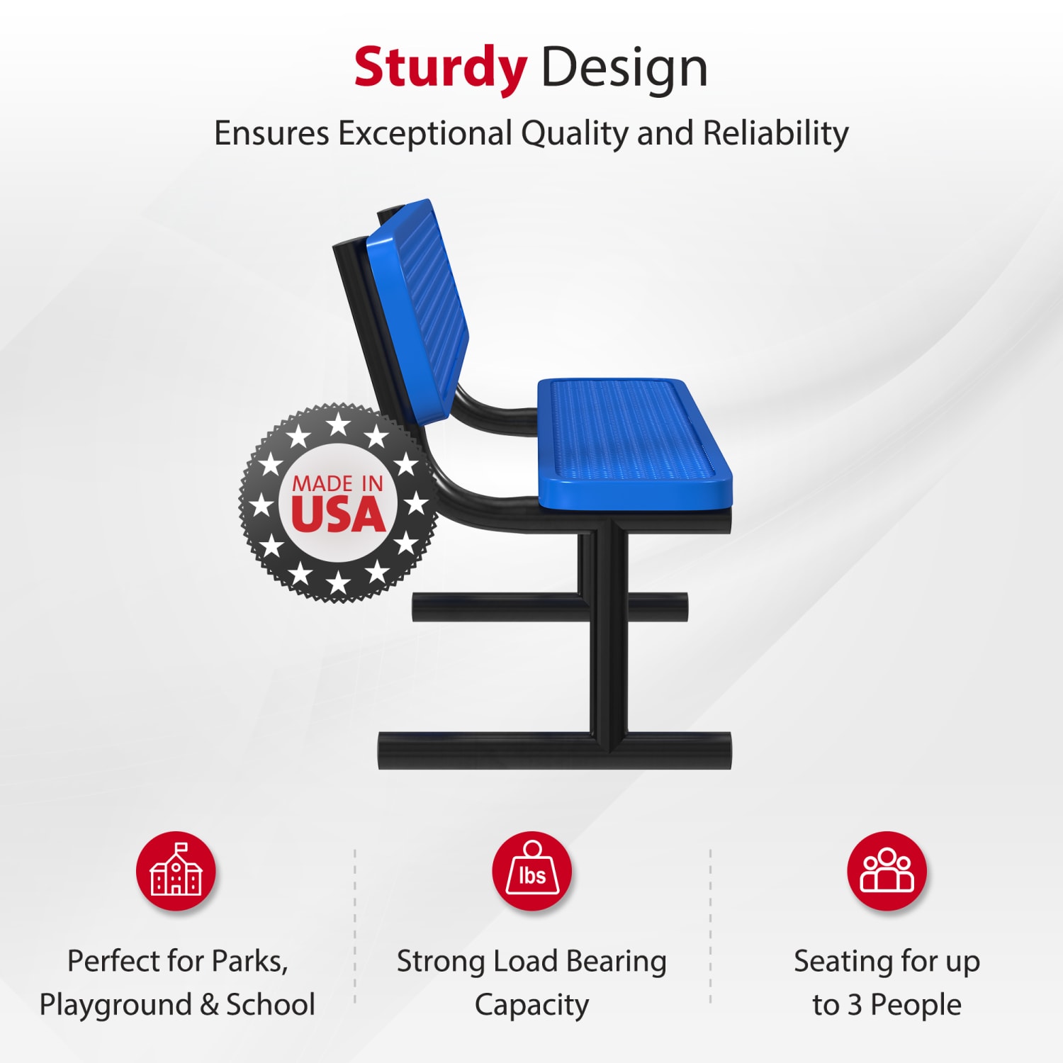 Leisure Craft Outdoor Bench With Back, 32-5/8inH x 72inW x 23-3/4inD, Black/Blue - Image 3