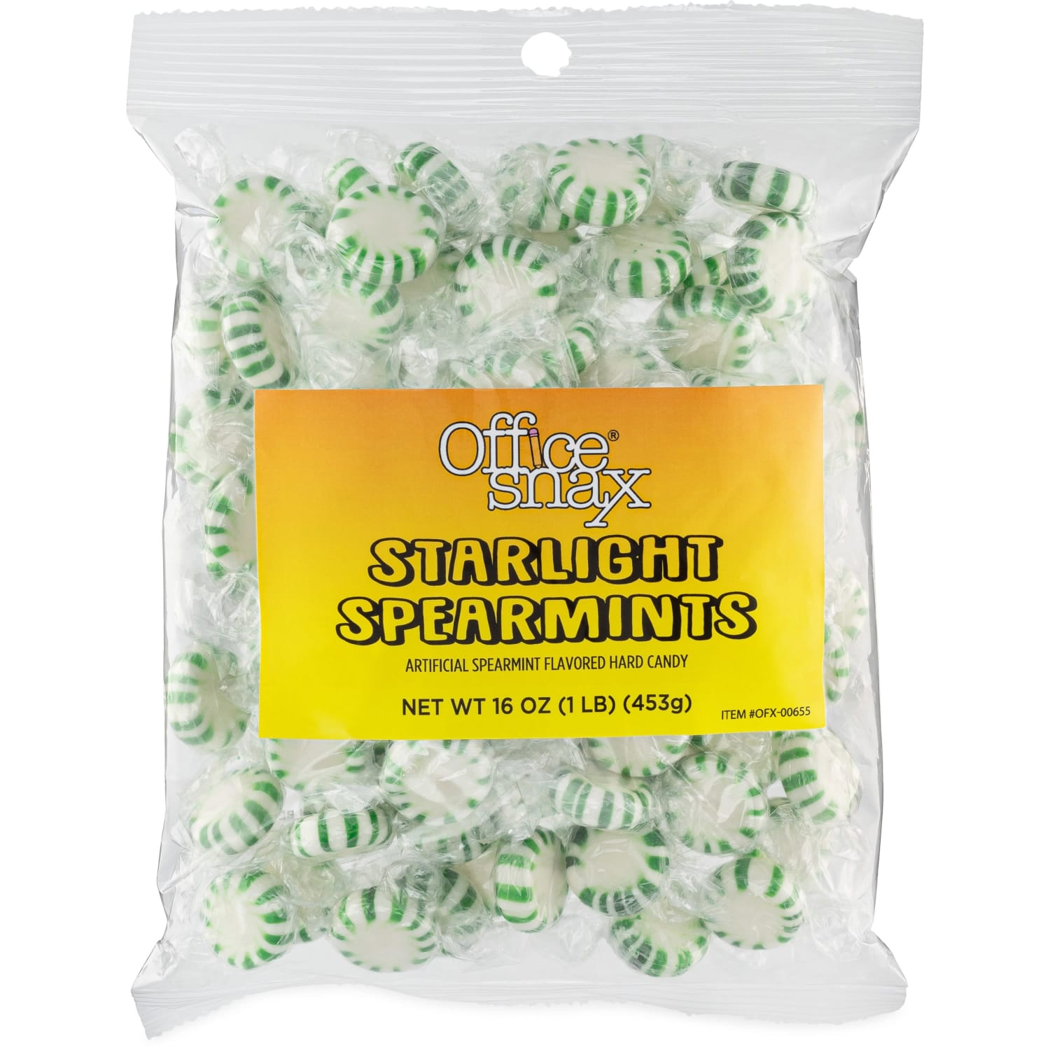 Office Snax Tub of Starlight Spearmints Candy - Spearmint - Individually Wrapped - 16 oz - 1 Each