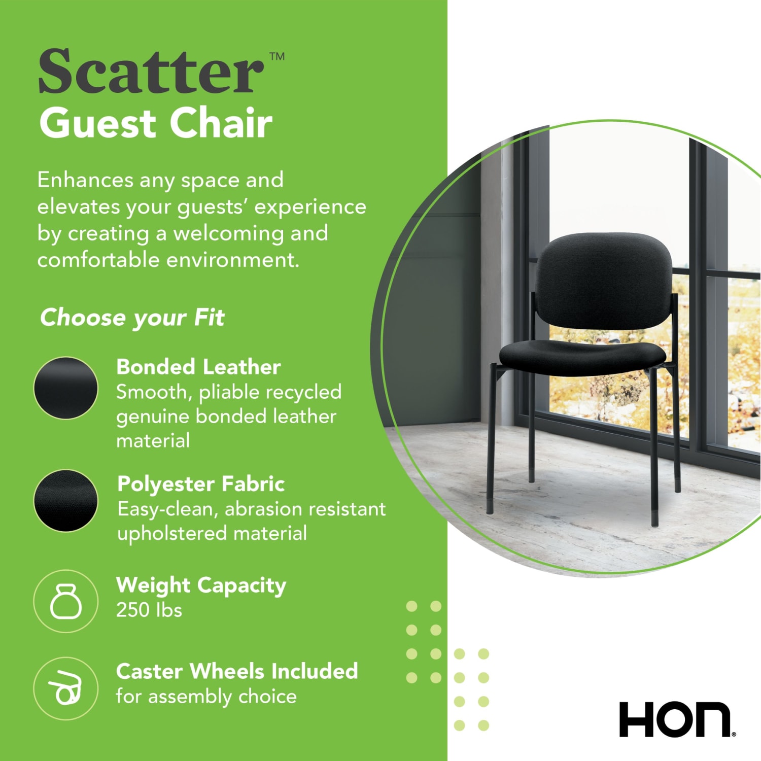 HON Scatter SofThread Armless Stacking Guest Chair, Black - Image 4
