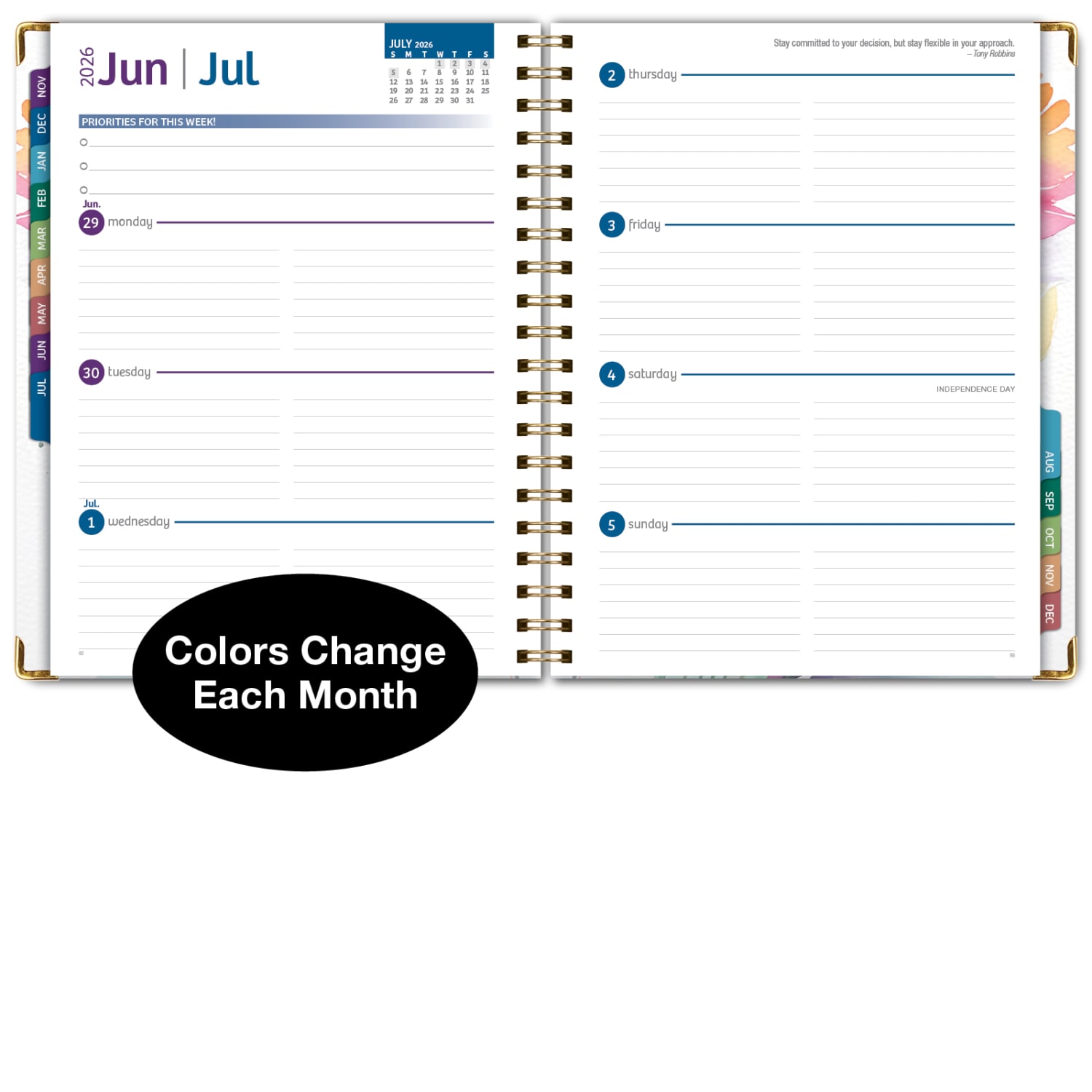 2026 Excello Brands Hardcover Fashion Daily/Weekly/Monthly Planner, 8.5in x 11in, Rainbow Floral November 2025 - December 2026, (FSHN-CY26-8511-53) - Image 6