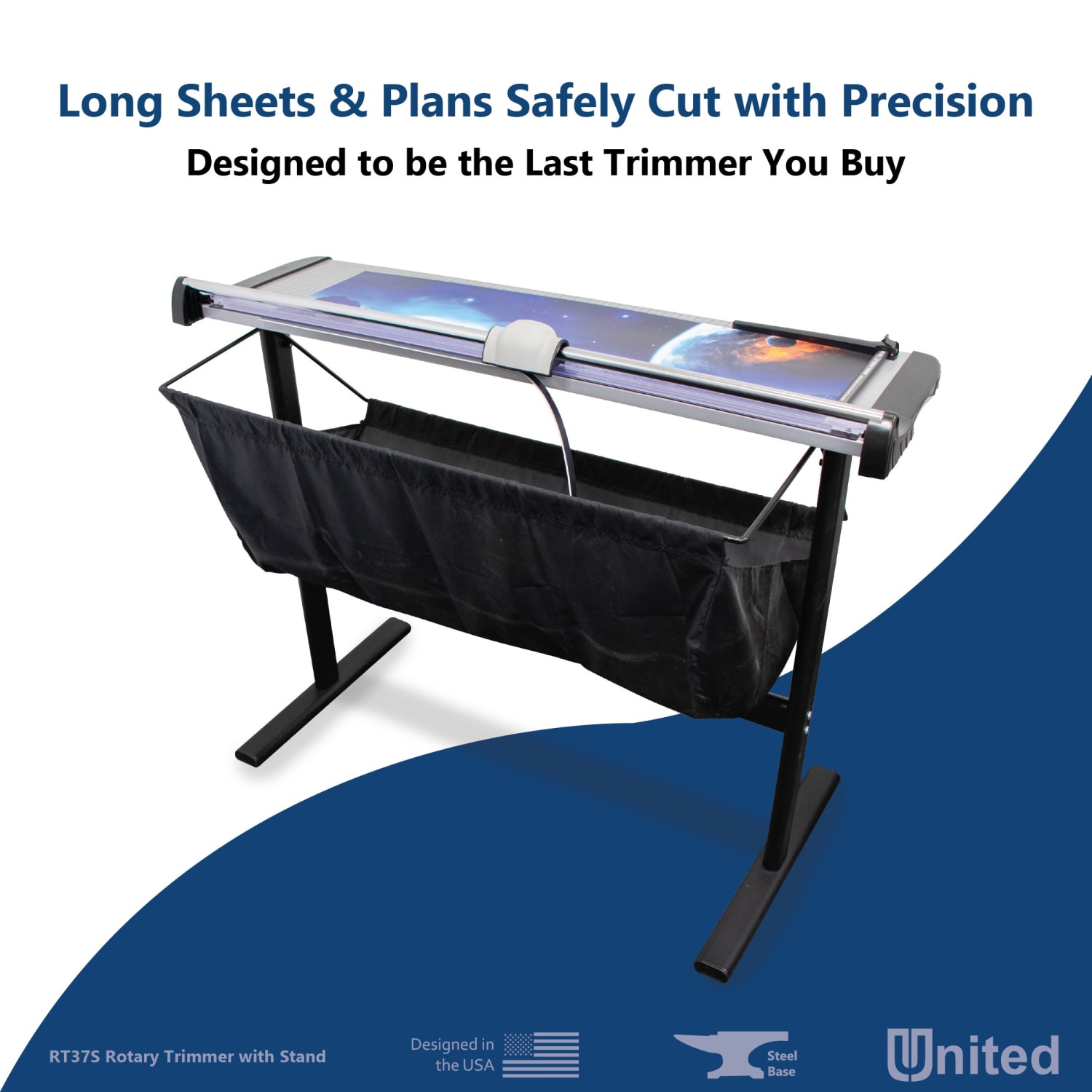 United Commercial Rotary Paper Trimmer With Stand And Fabric Catch Tray, 38in, Silver - Image 3