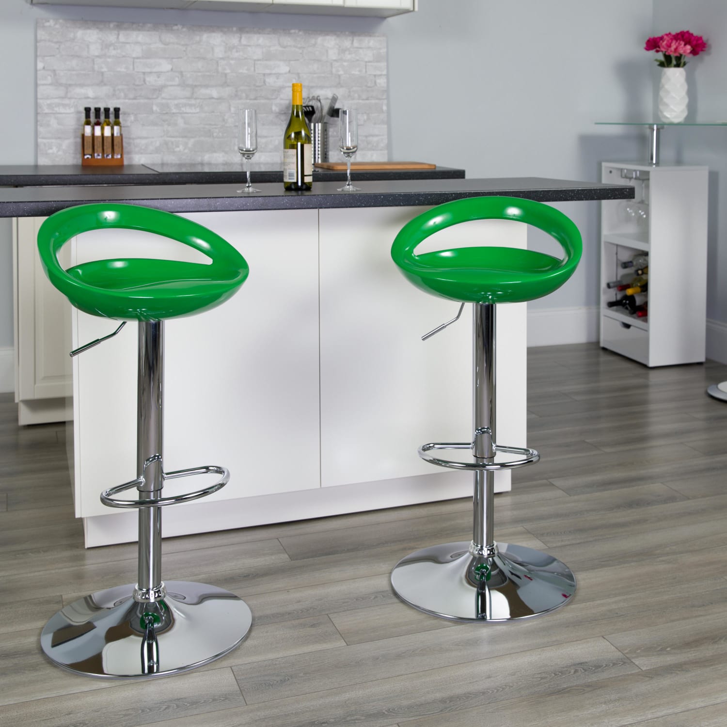 Flash Furniture Contemporary Plastic Adjustable Height Barstool with Rounded Cutout Back and Chrome Base, Green - Image 3