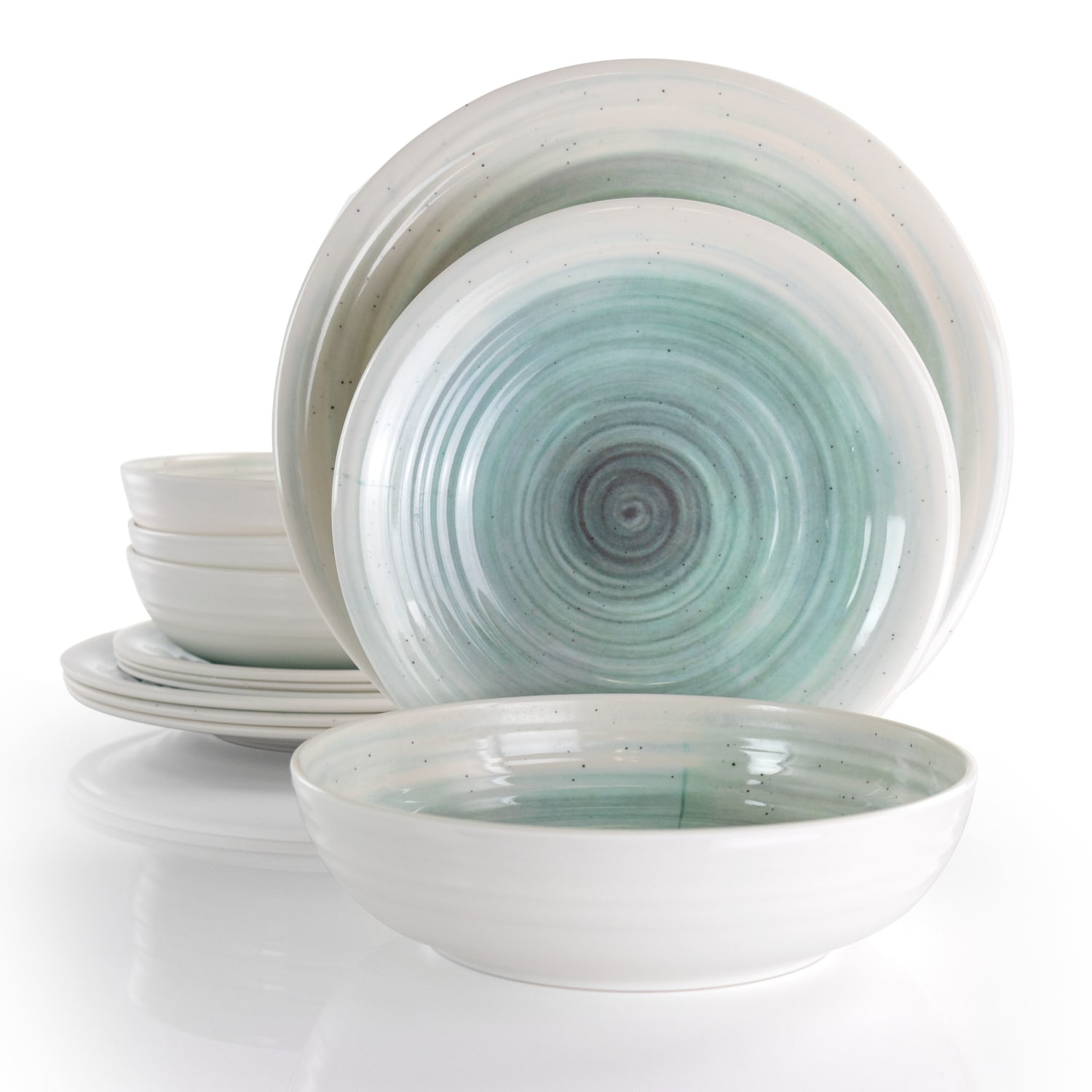 Elama Potters Wheel 12-Piece Dinnerware Set, Light Blue - Image 3