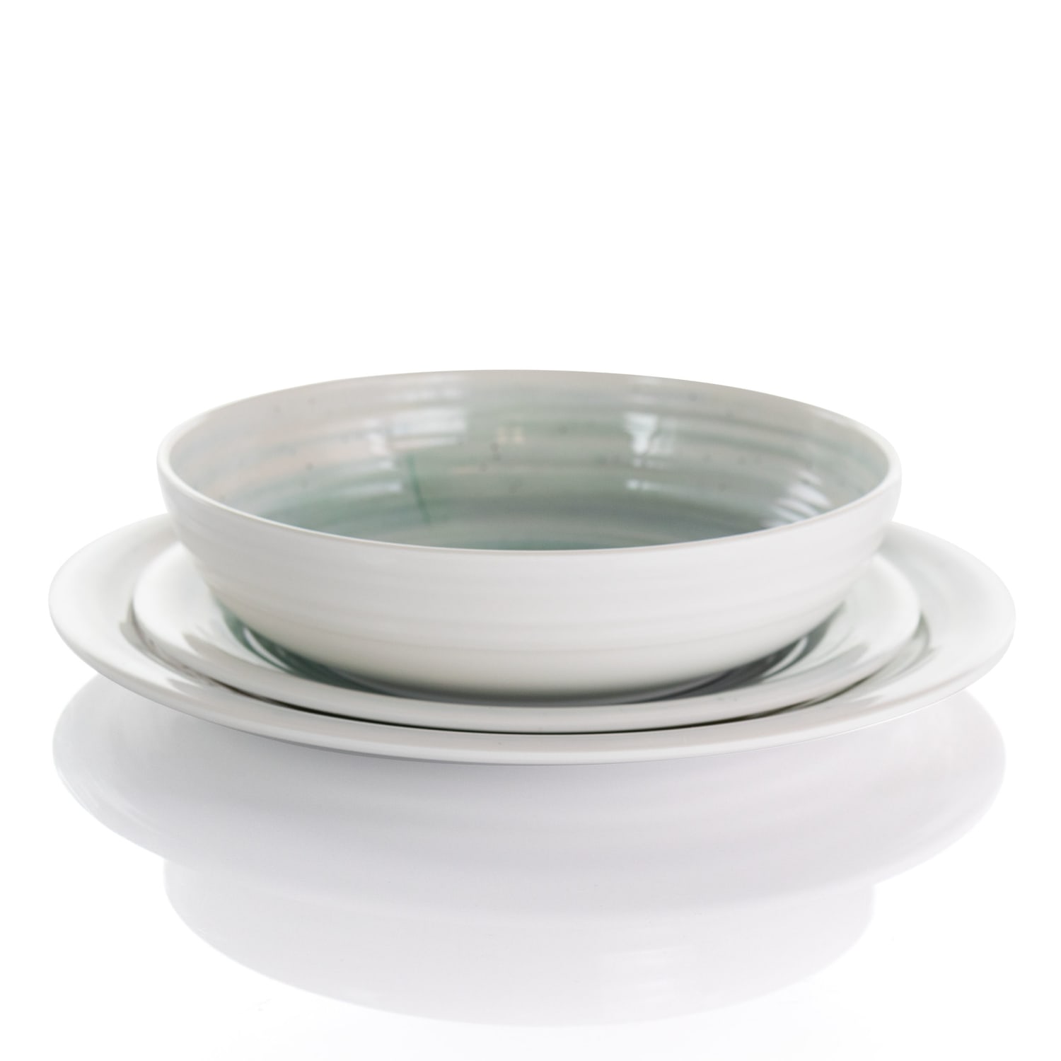 Elama Potters Wheel 12-Piece Dinnerware Set, Light Blue - Image 4