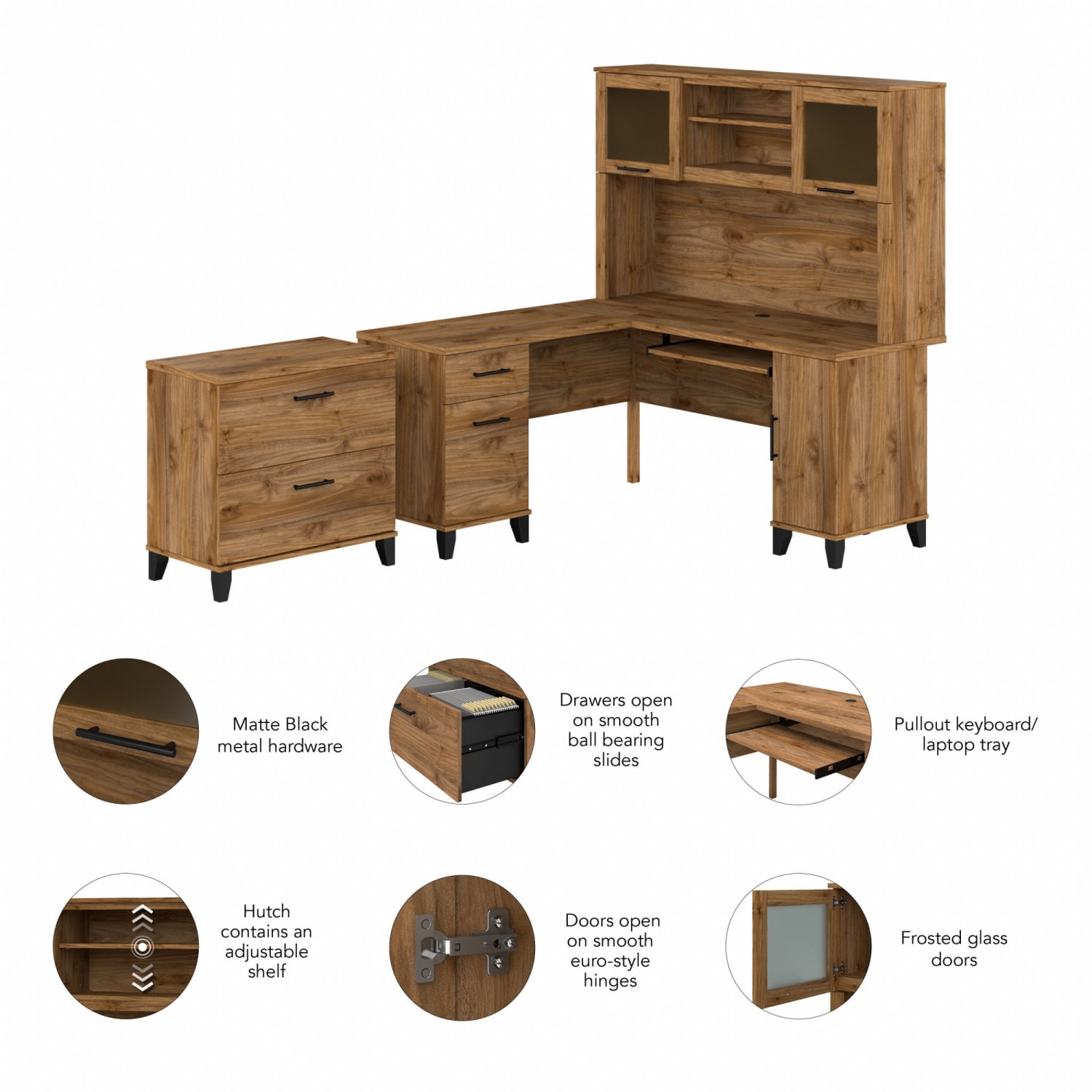 Bush Furniture Somerset 60inW L-Shaped Desk With Hutch And Lateral File Cabinet, Fresh Walnut, Standard Delivery - Image 4