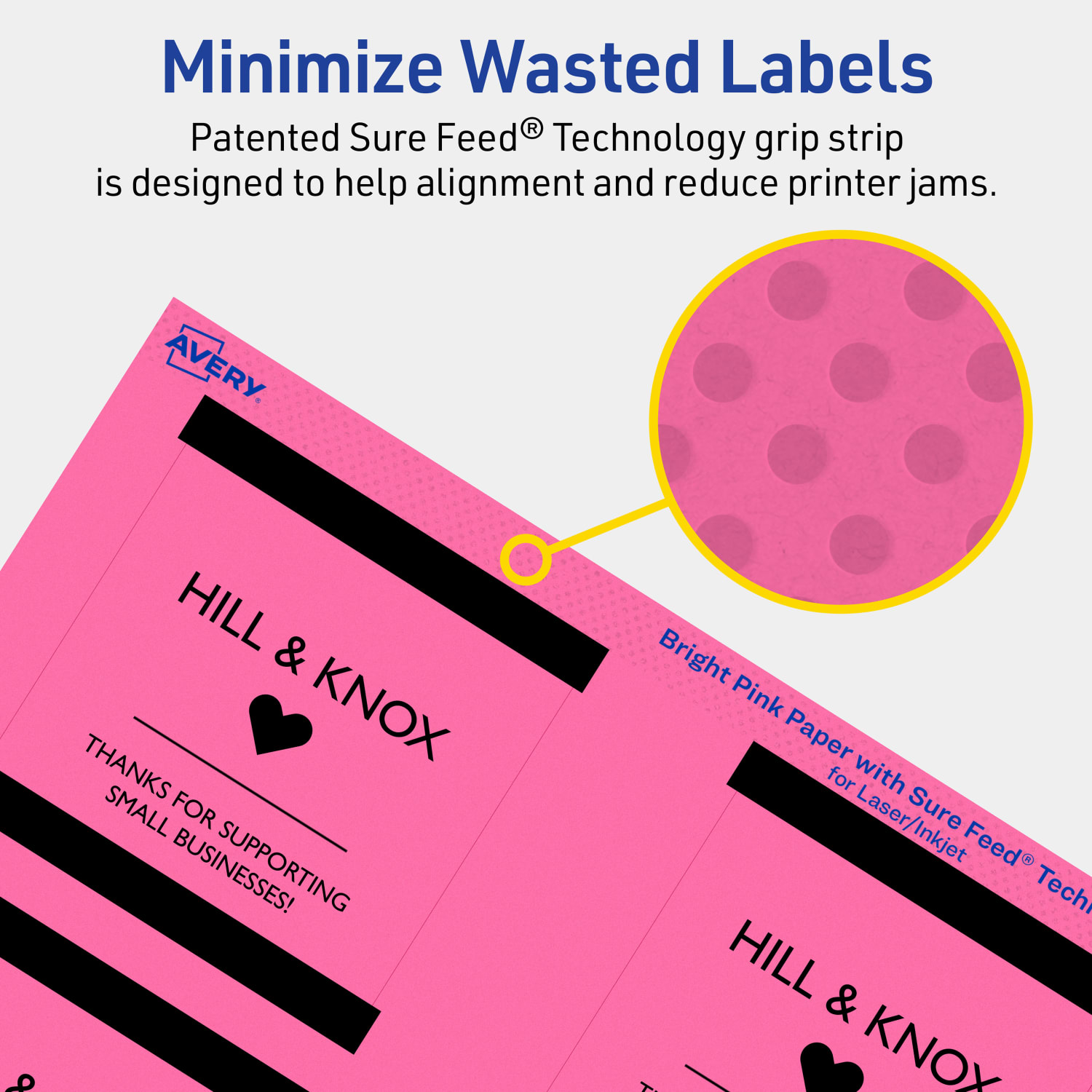 Avery Print-To-The-Edge Labels With Sure Feed Technology And Easy Peel Label Feature, 94101-BPP80, Square, 3in x 3in, Matte Bright Pink, Pack of 480 - Image 5