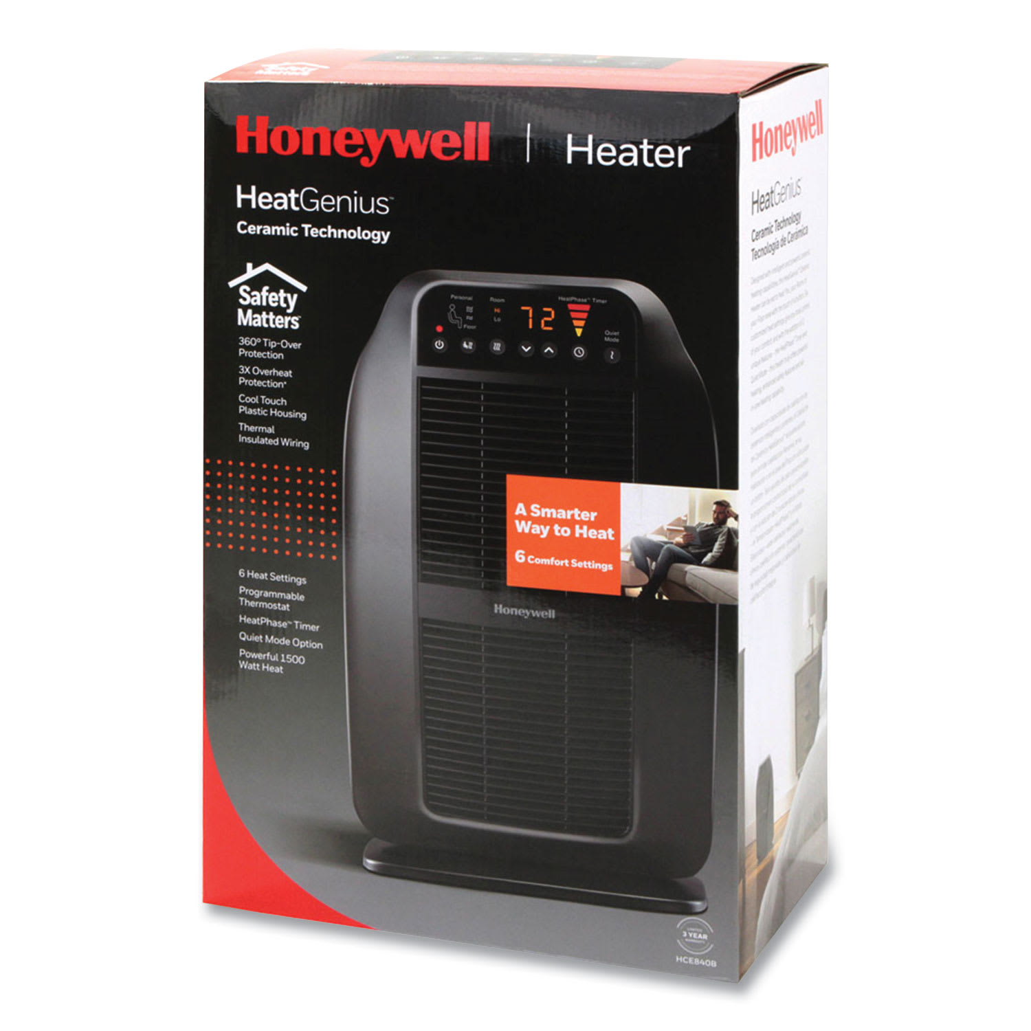 Honeywell Heat Genius Ceramic Portable Heater, 1,575 W, 5.6 x 10.2 x 17.3, Black - Image 5