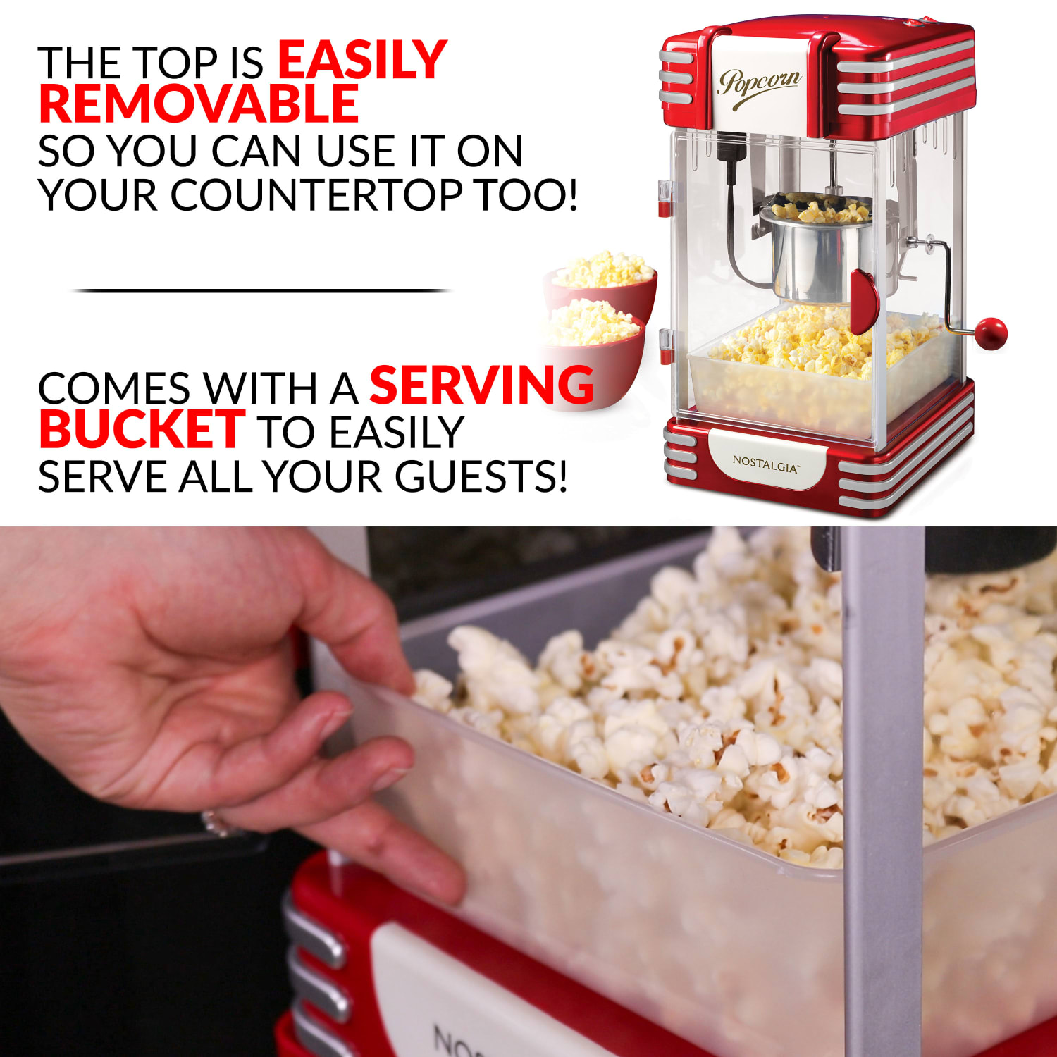 Nostalgia Electrics NRKPCRT25RR Retro Popcorn Cart, Red - Image 6