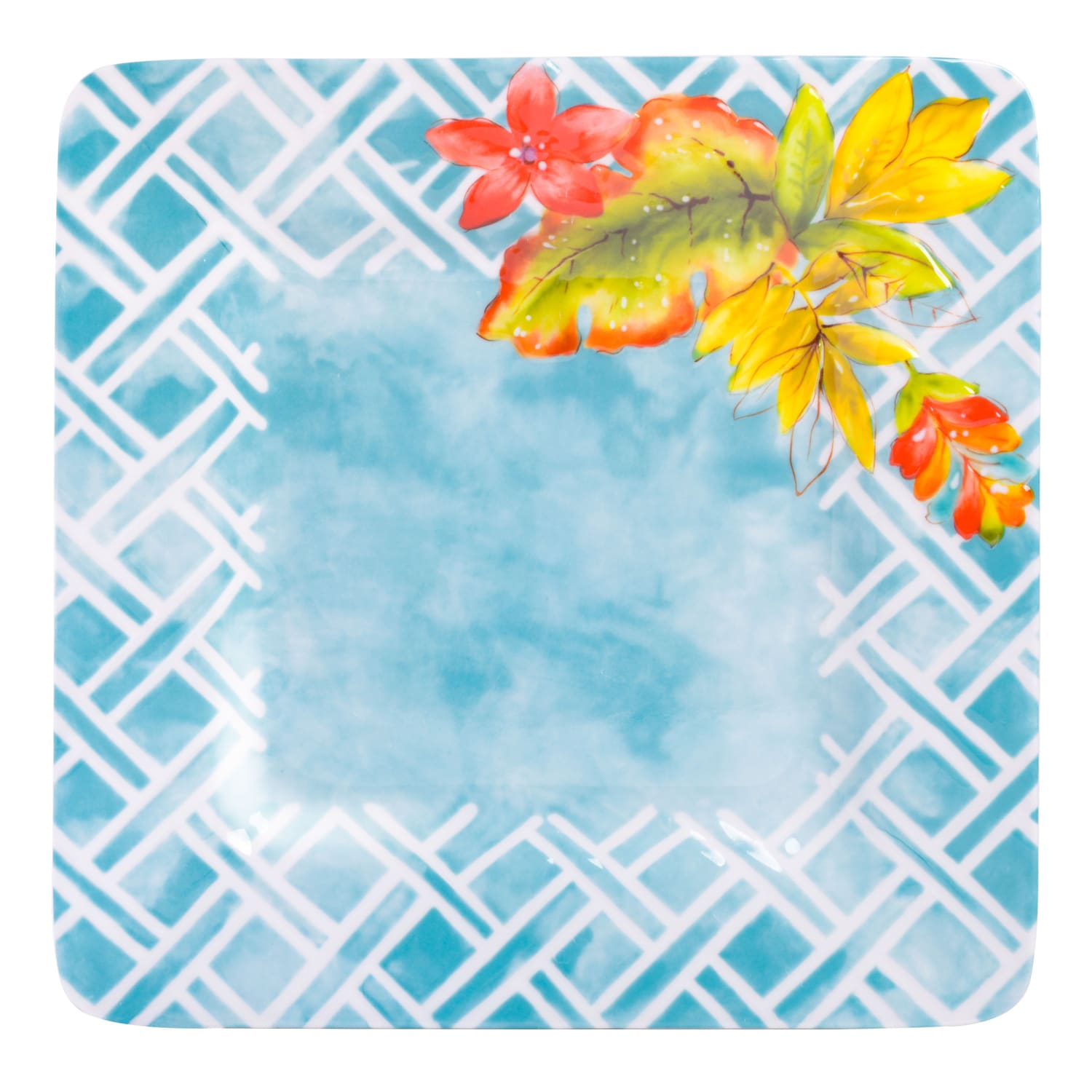Gibson Laurie Gates Tropicalla 12-Piece Square Melamine Dinnerware Set, Blue - Image 4