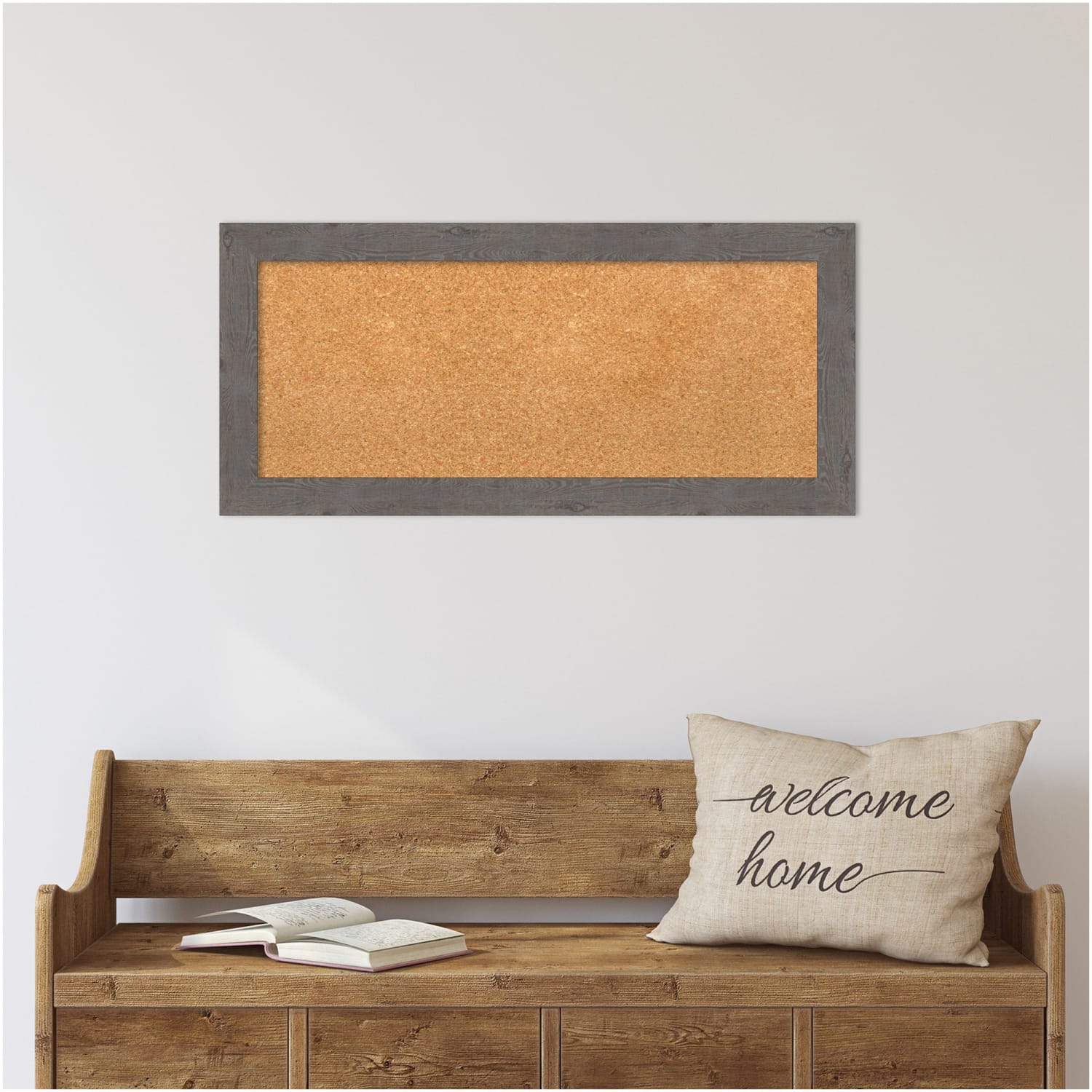 Amanti Art Non-Magnetic Cork Bulletin Board, 33in x 15in, Natural, Rustic Plank Gray Narrow Plastic Frame - Image 4