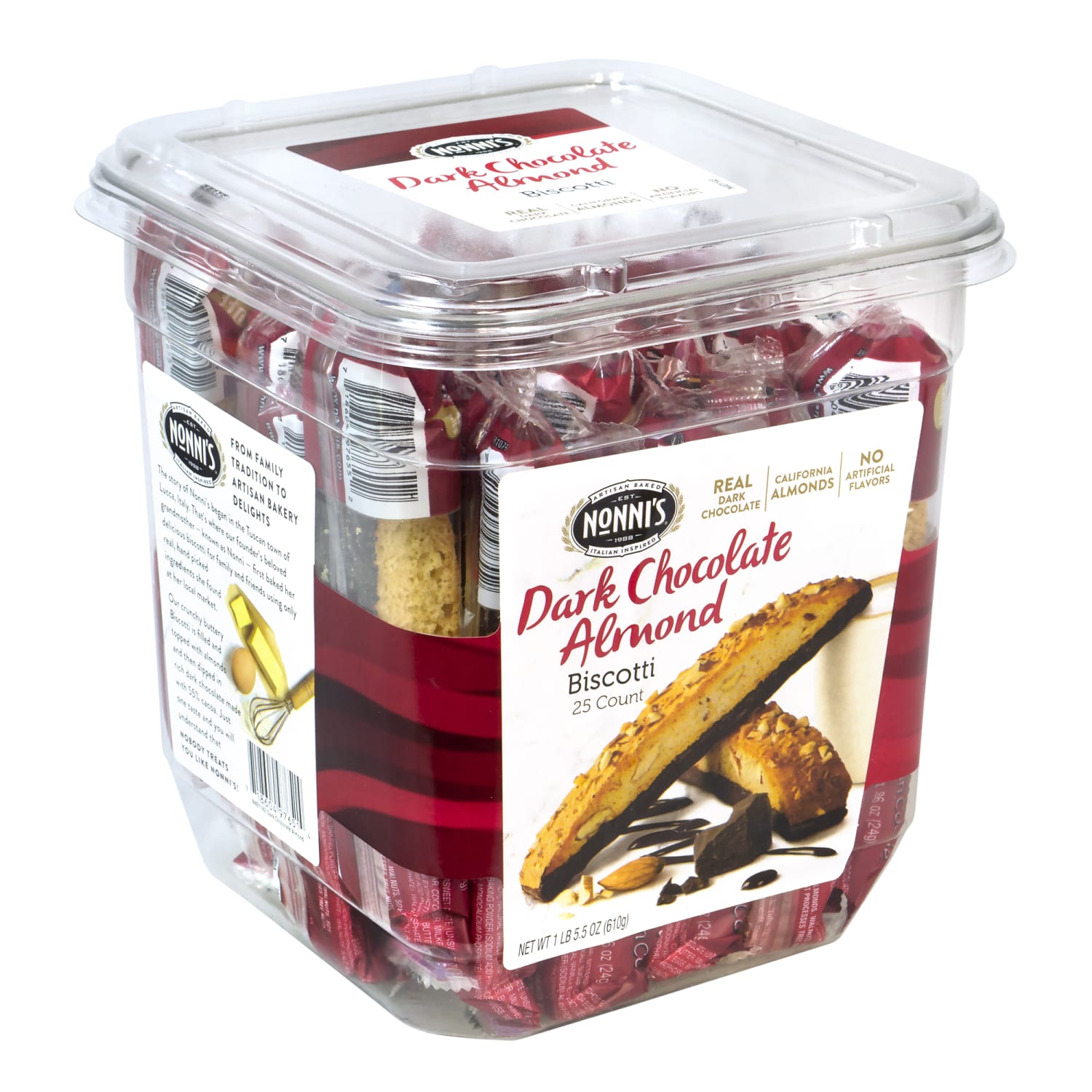 Nonnis Dark Chocolate Almond Biscotti, 0.86 Oz, Tub Of 25 Biscotti - Image 3