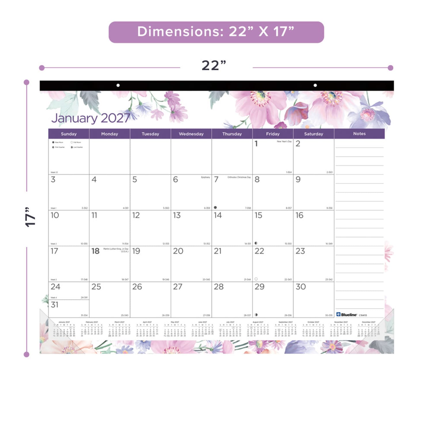 2027 Blueline Colorful Monthly Desk Pad Calendar, 22in x 17in, Passion, January To December, C194113, Total Qty 1 - Image 3